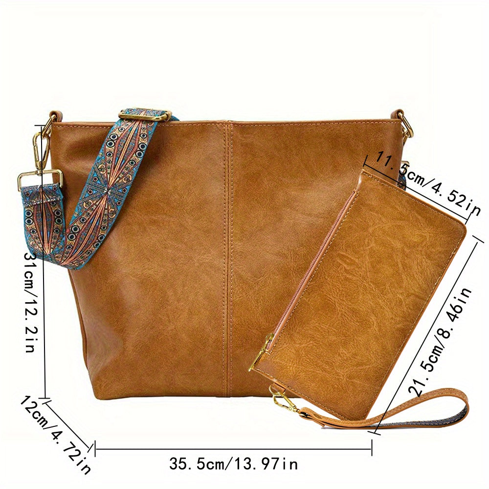 Bolsa Hobo com Alça Geométrica - Grande Capacidade, Retro Crossbody