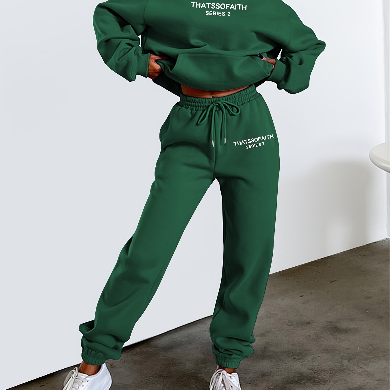 Letter Print Casual Two-piece Set, Hooded Top & Jogger Pants