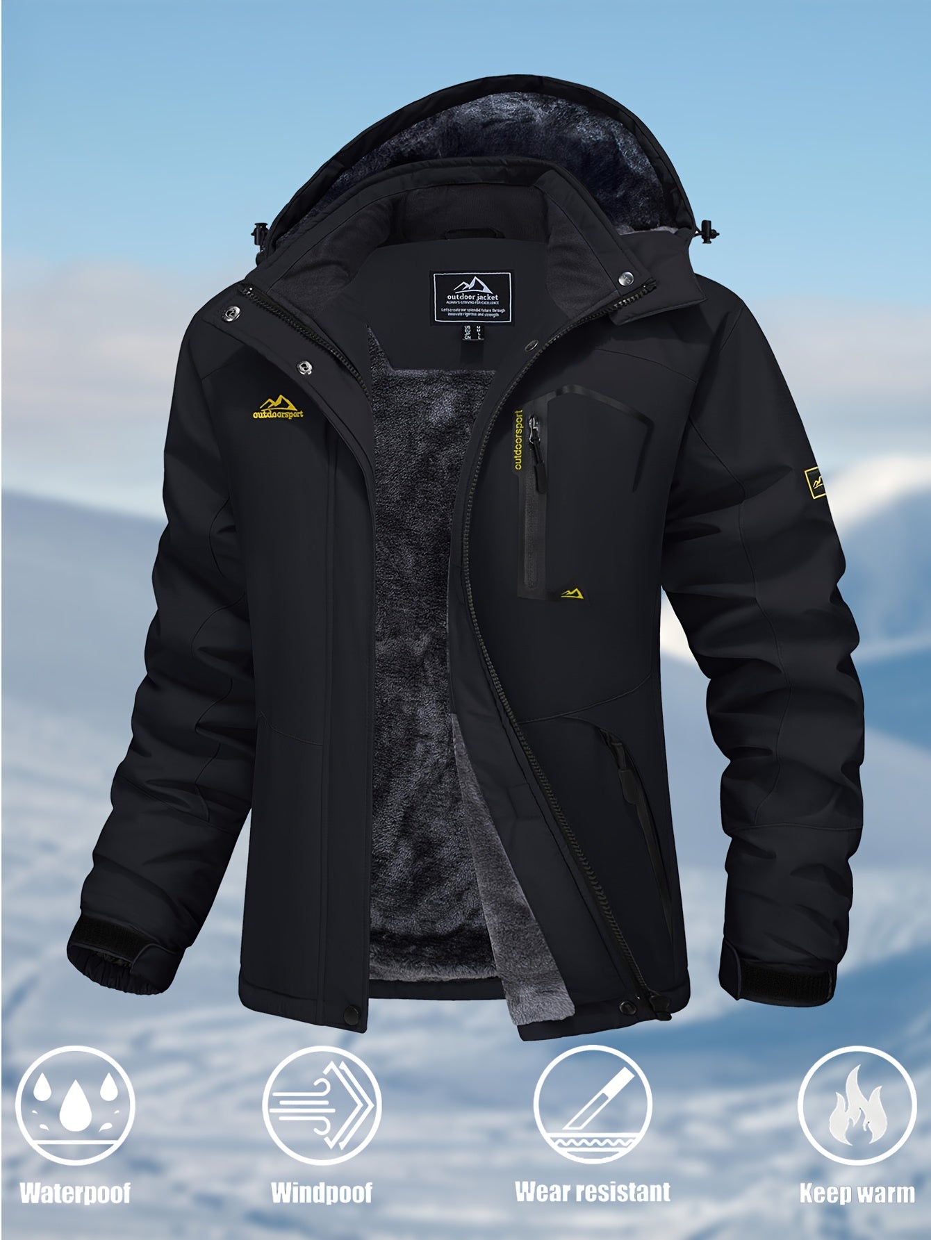 Women's Waterproof & Windproof Ski Jacket - Fleece Lined Thermal Winter Coat with Detachable Hood, Adjustable Cuff, and Zippered Pockets for Skiing, Hiking, and Outdoor Activities, Winter Outdoor Gear | Hooded Warmth Jacket | Waterproof Polyester