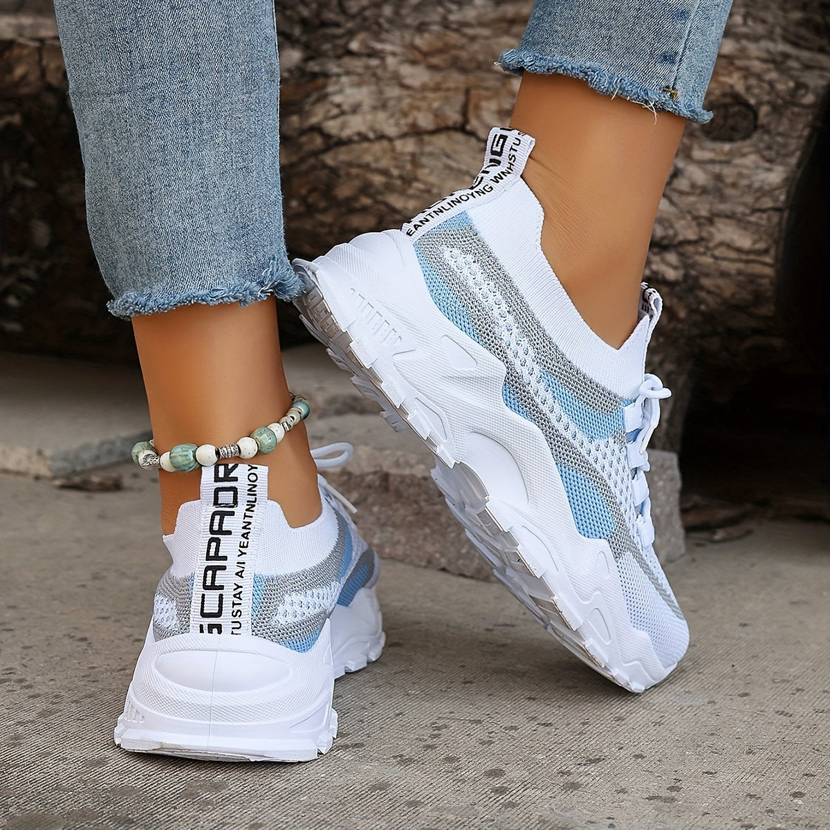 Women's Colorblock Knit Sneakers, Breathable Low Top Running Shoes (Plus Size)