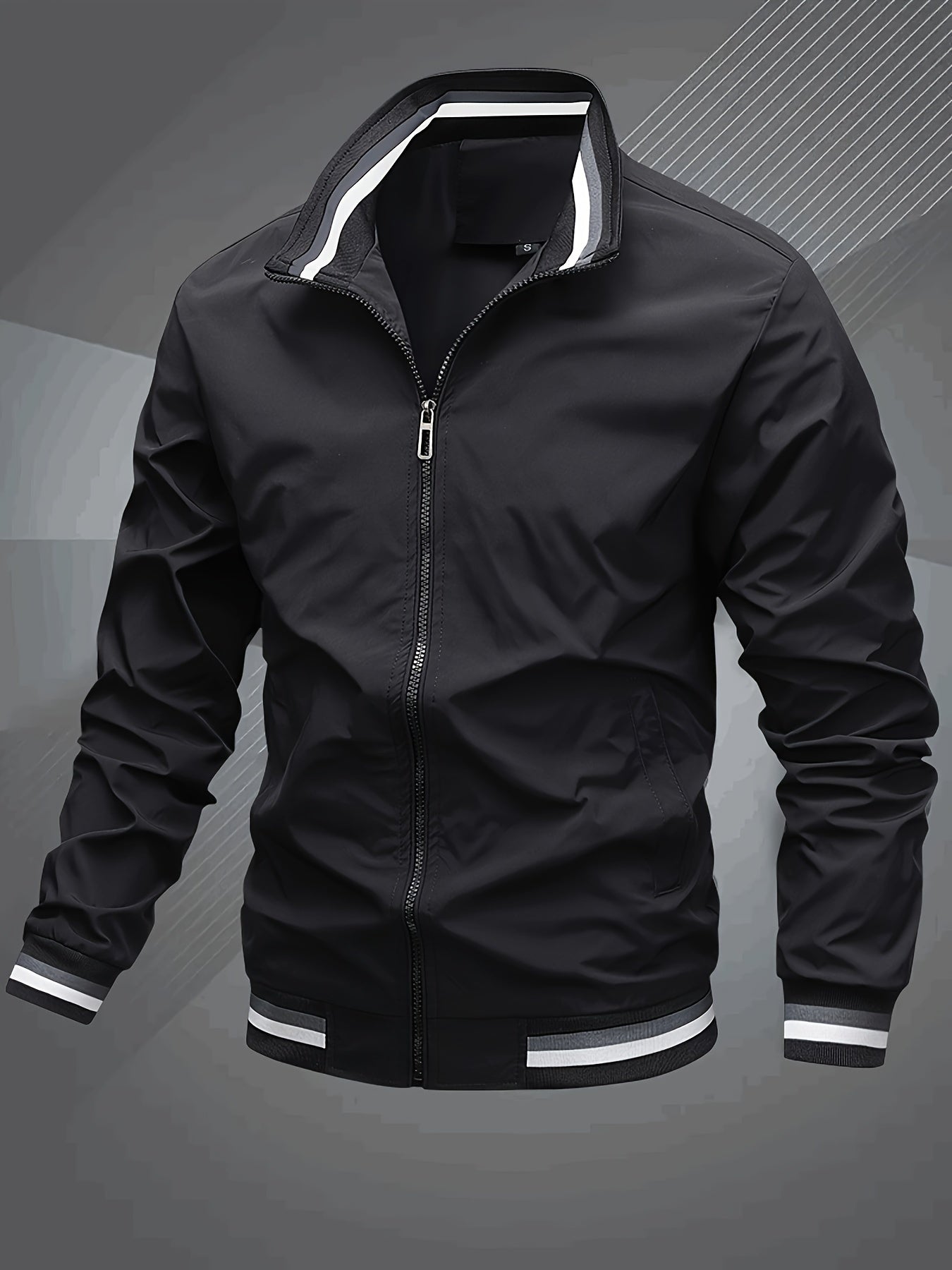 Klassische Bomberjacke mit Baseballkragen für Herren, Windbreaker für Frühling/Herbst