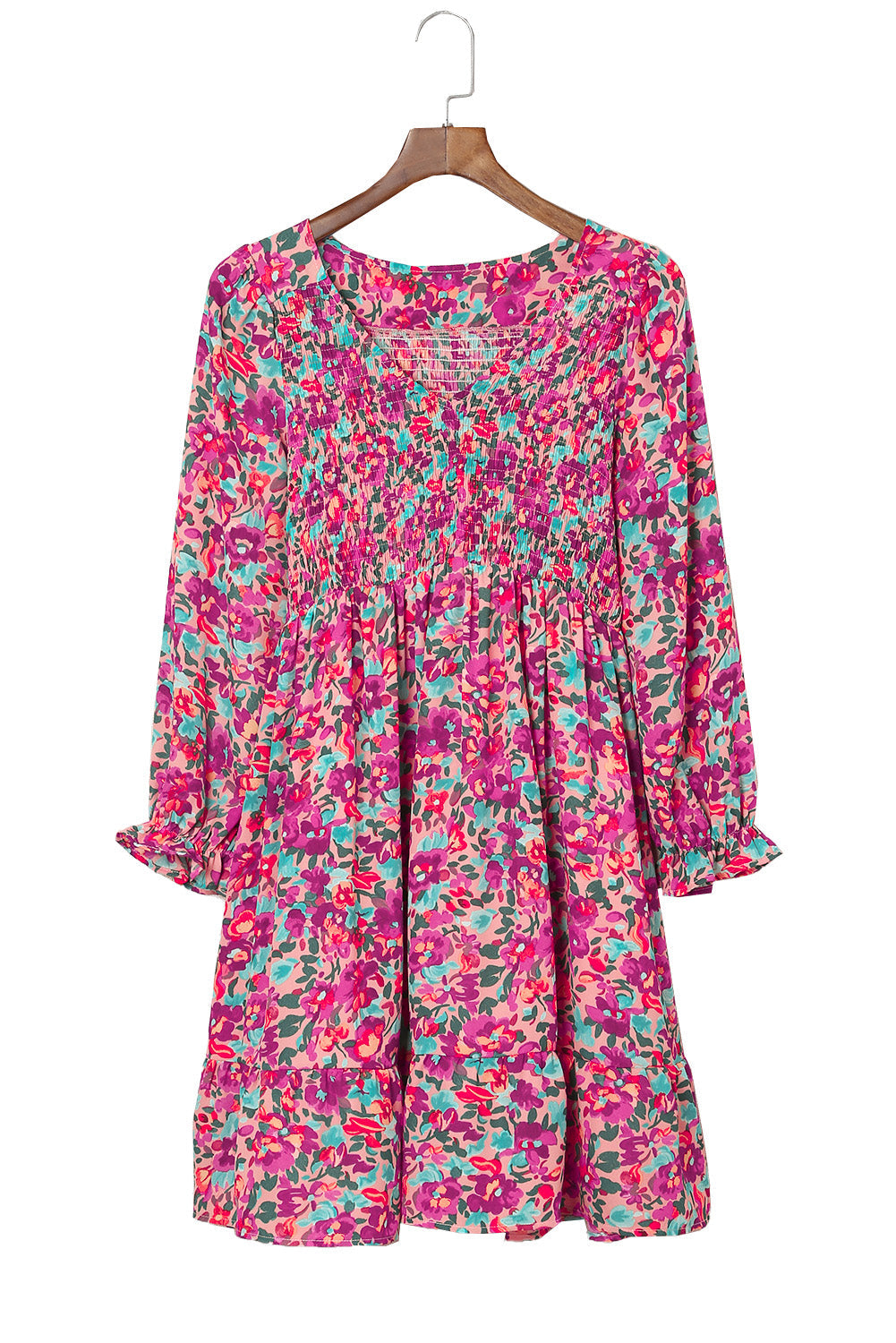 Vestidos florais com mangas bufantes e franzidos