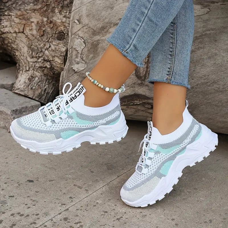 Strick-Sneakers im Colorblock-Design für Damen – Atmungsaktive Low-Top-Laufschuhe