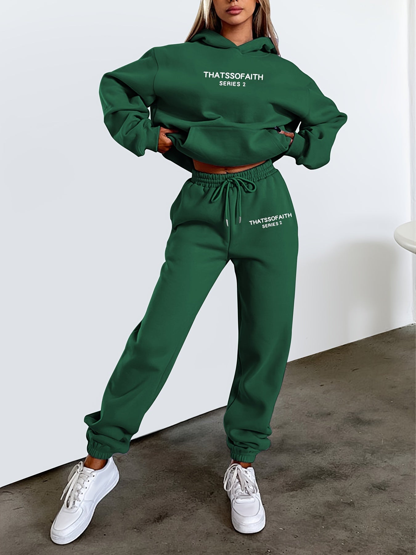 Letter Print Casual Two-piece Set, Hooded Top & Jogger Pants