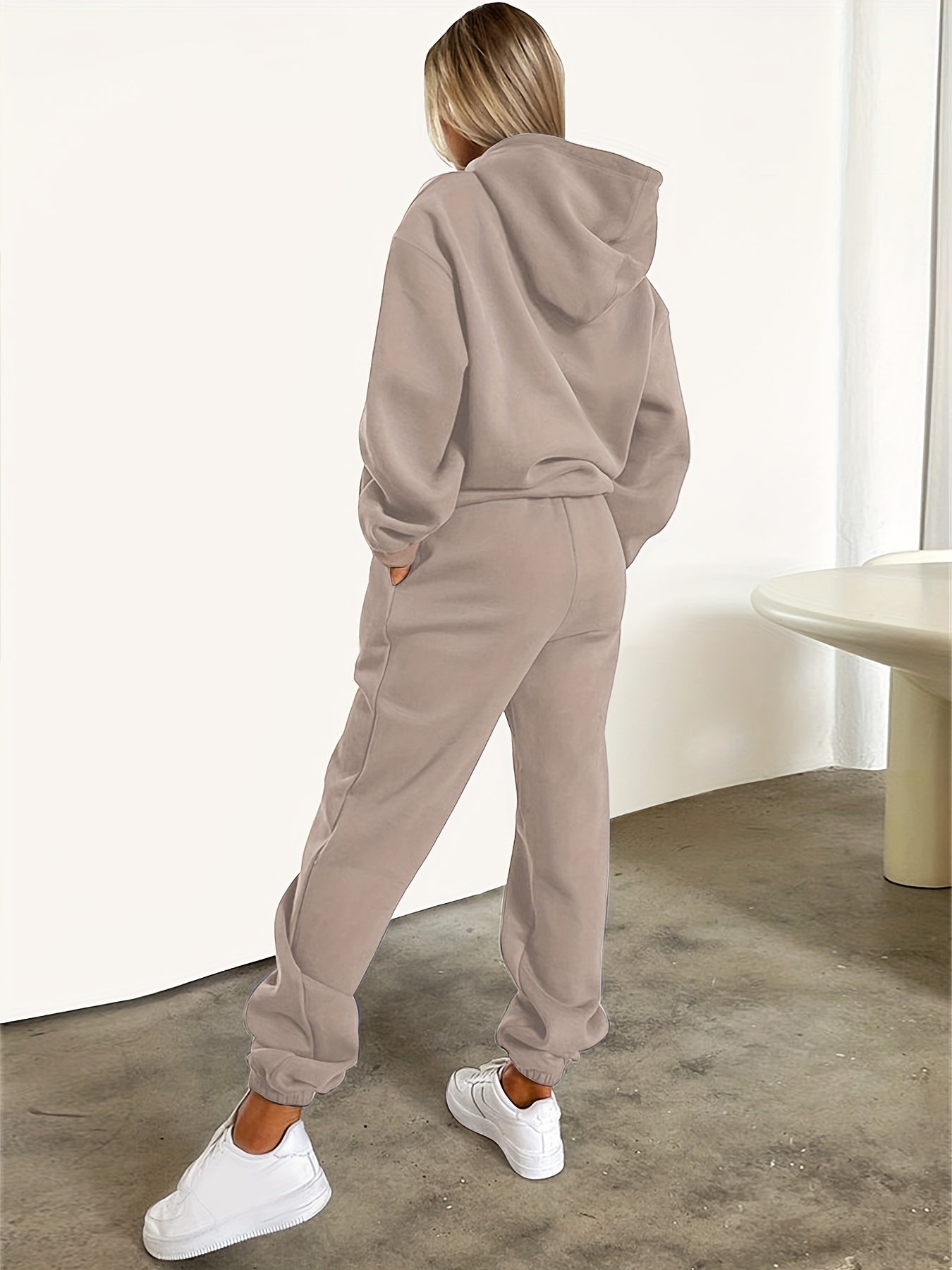 Letter Print Casual Two-piece Set, Hooded Top & Jogger Pants