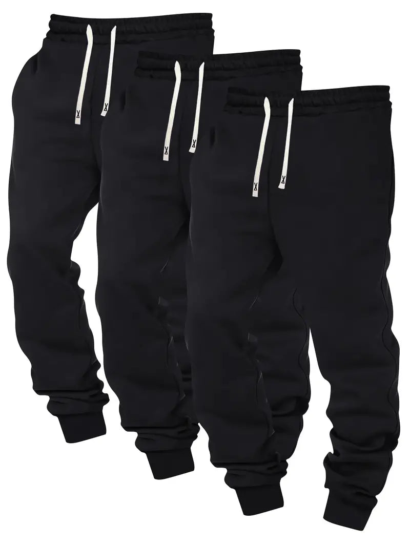3pcs Men's Joggers - Solid Color, Drawstring Waist, Casual Athletic Sweatpants