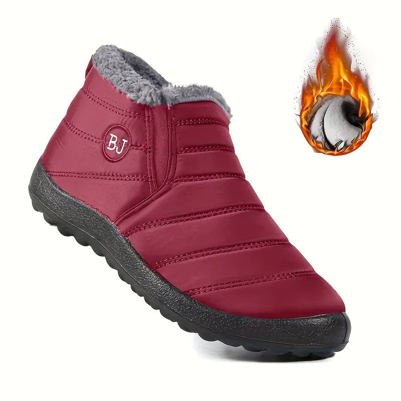 Wasserdichte Damen-Stiefeletten – Niedriger Plateauabsatz, Schlupfstiefel, Plüschfutter