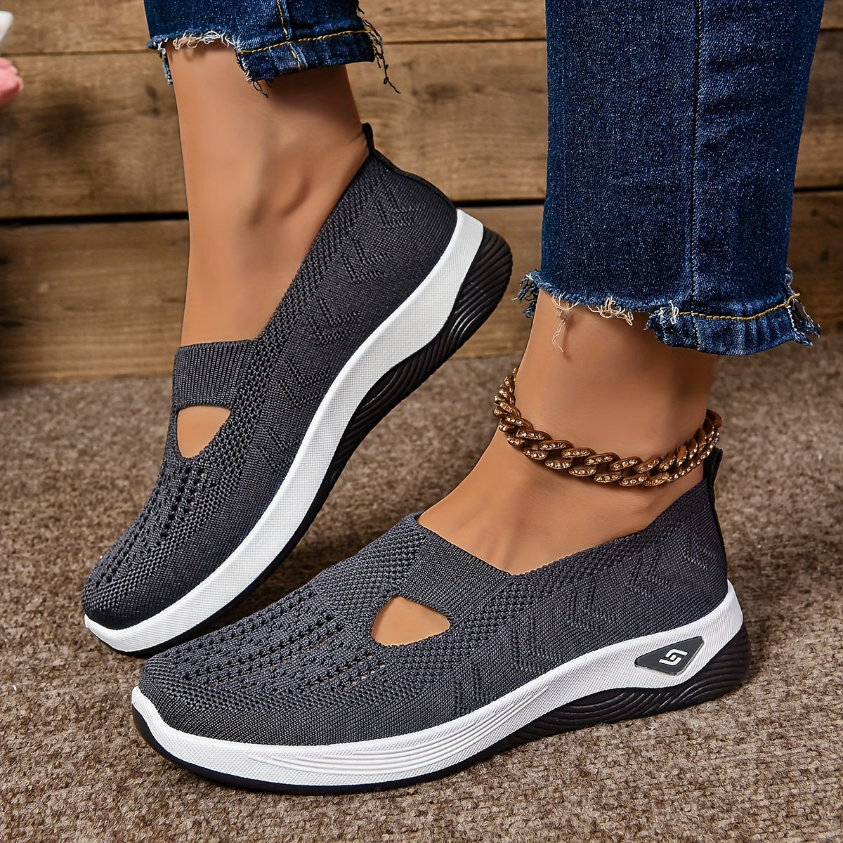 Slip-On-Sneakers mit Cut-Outs für Damen, atmungsaktive Freizeit-Wanderschuhe (Übergröße)