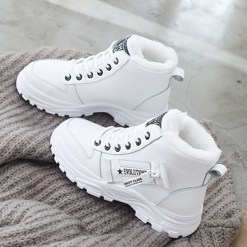 Damen High Top Sportschuhe zum Schnüren, Plüschfutter, dicke Sohle (Übergröße)