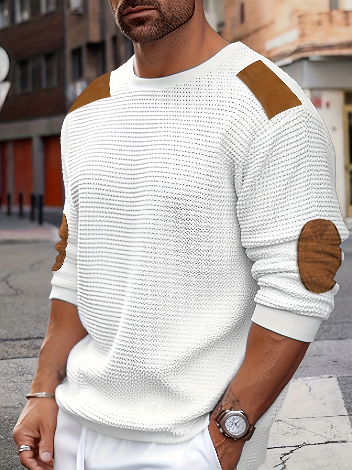 Men's Color Block Waffle Sweatshirt, Long Sleeve