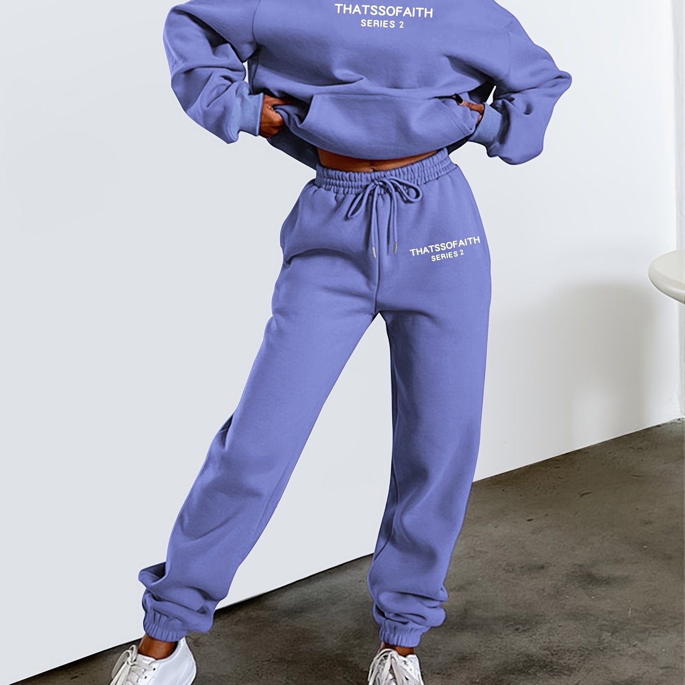 Letter Print Casual Two-piece Set, Hooded Top & Jogger Pants