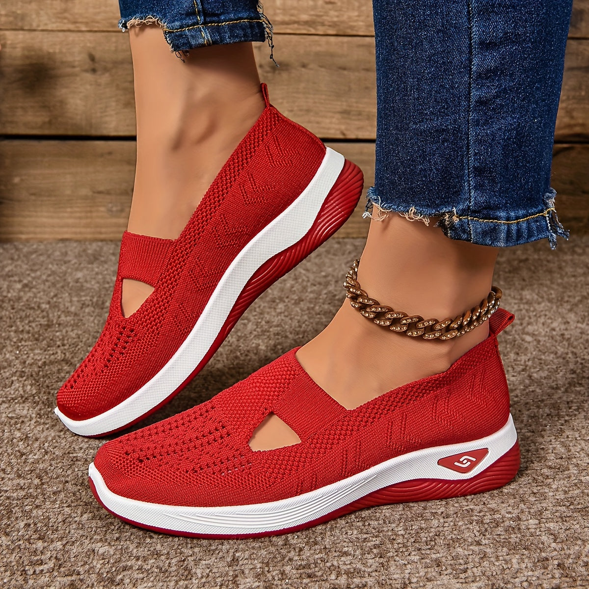 Slip-On-Sneakers mit Cut-Outs für Damen, atmungsaktive Freizeit-Wanderschuhe (Übergröße)
