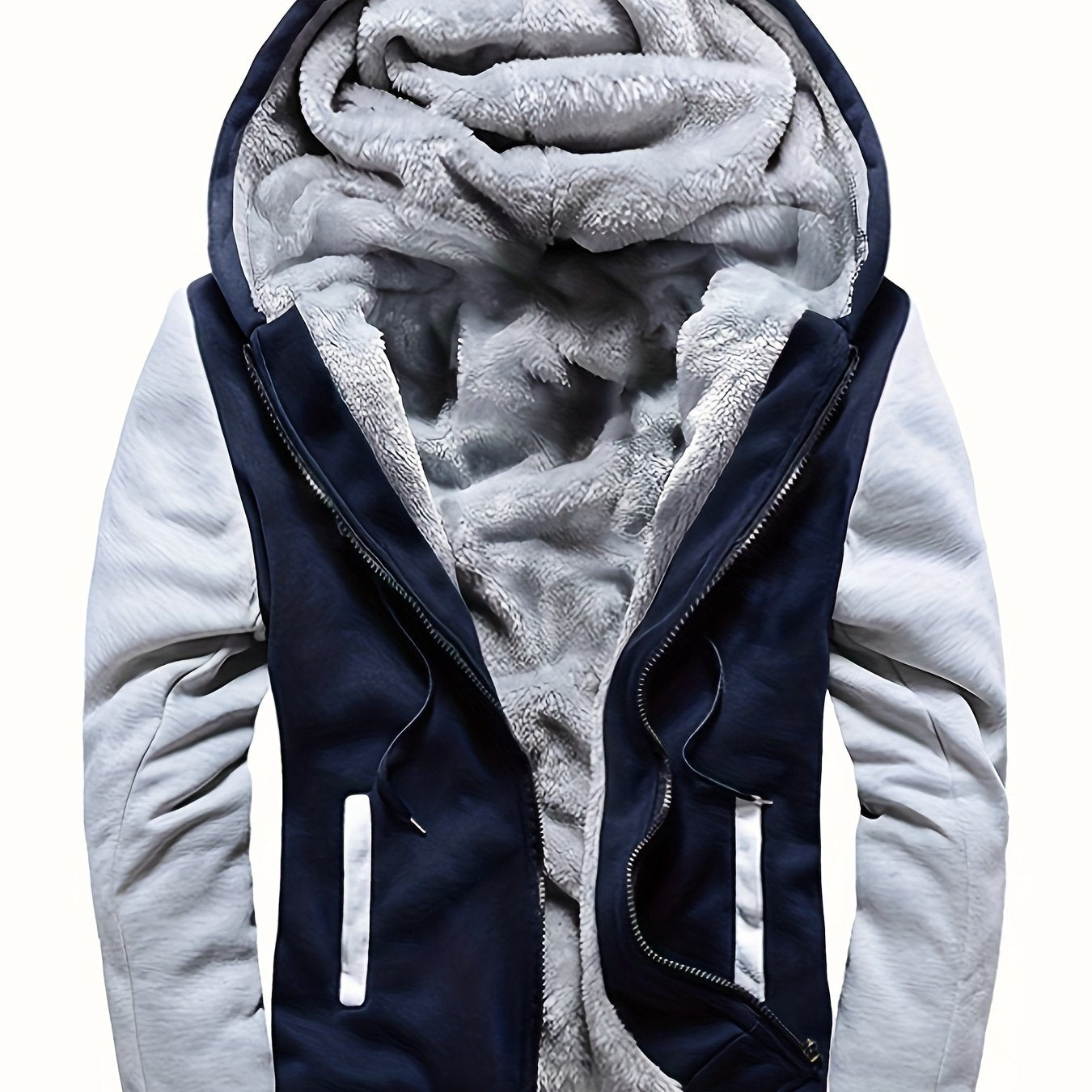 Warme Fleece-Kapuzenjacke für Herren, lässiger Farbblock-Jackenmantel für Herbst und Winter