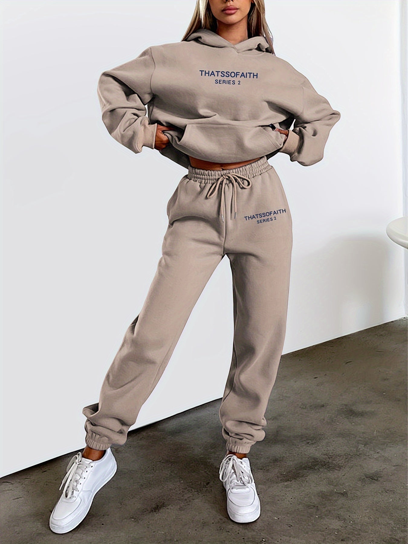 Letter Print Casual Two-piece Set, Hooded Top & Jogger Pants