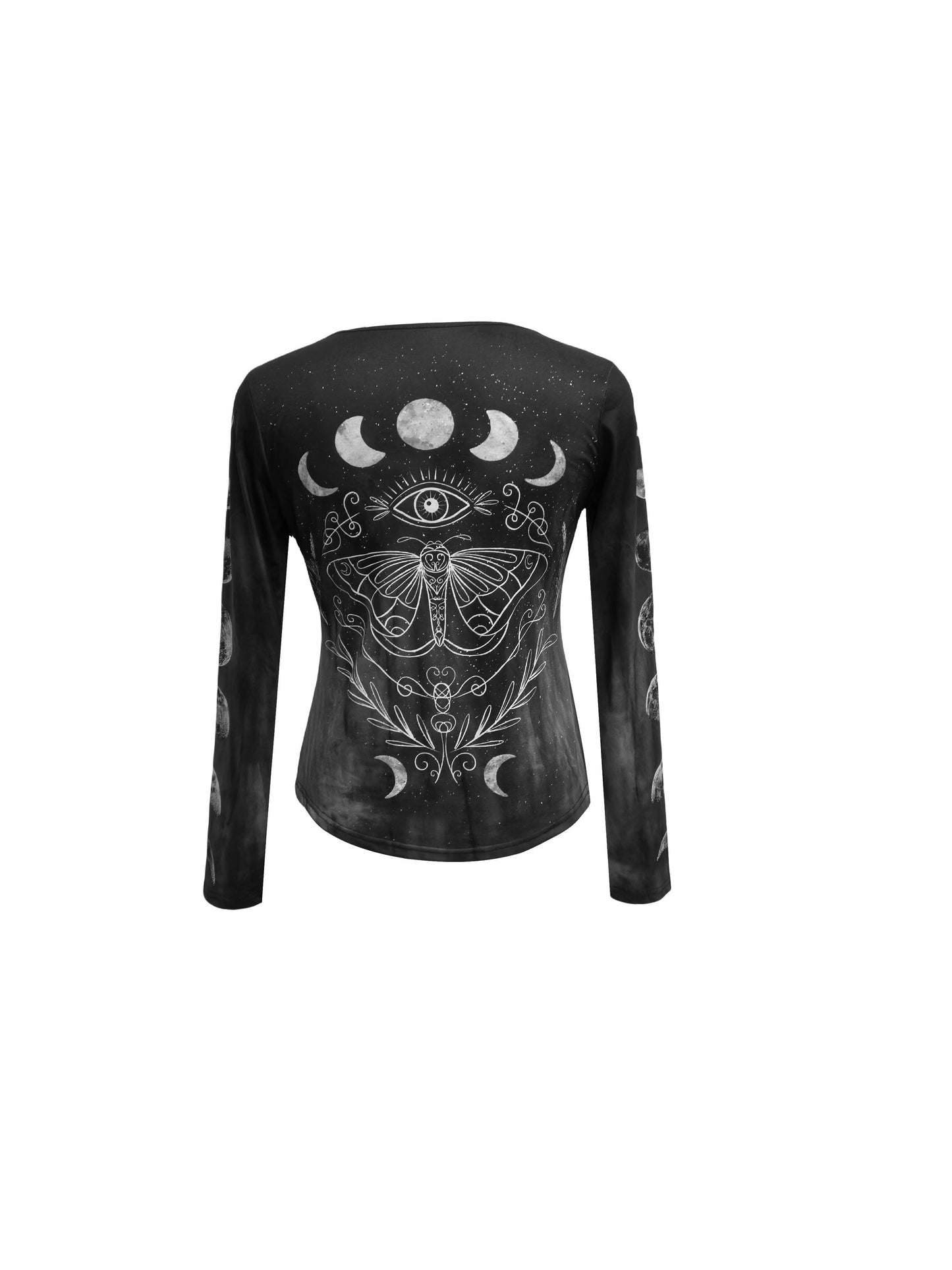 Camiseta casual e estilosa com estampa de borboleta do Ramadã e gola redonda de manga comprida para mulheres