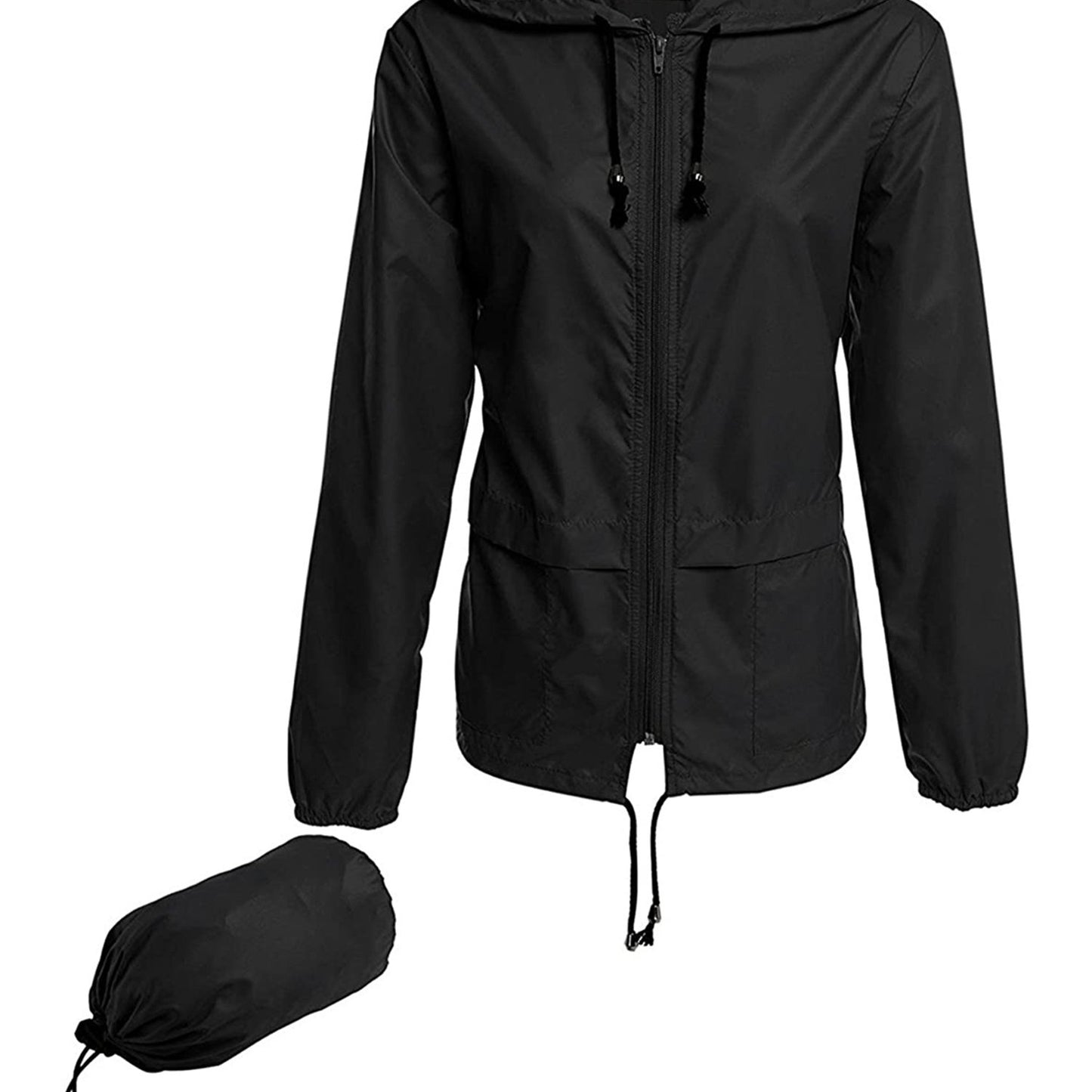 Women Packable Rain Jacket Outdoor Hooded Windbreaker with Adjustable Drawstring
