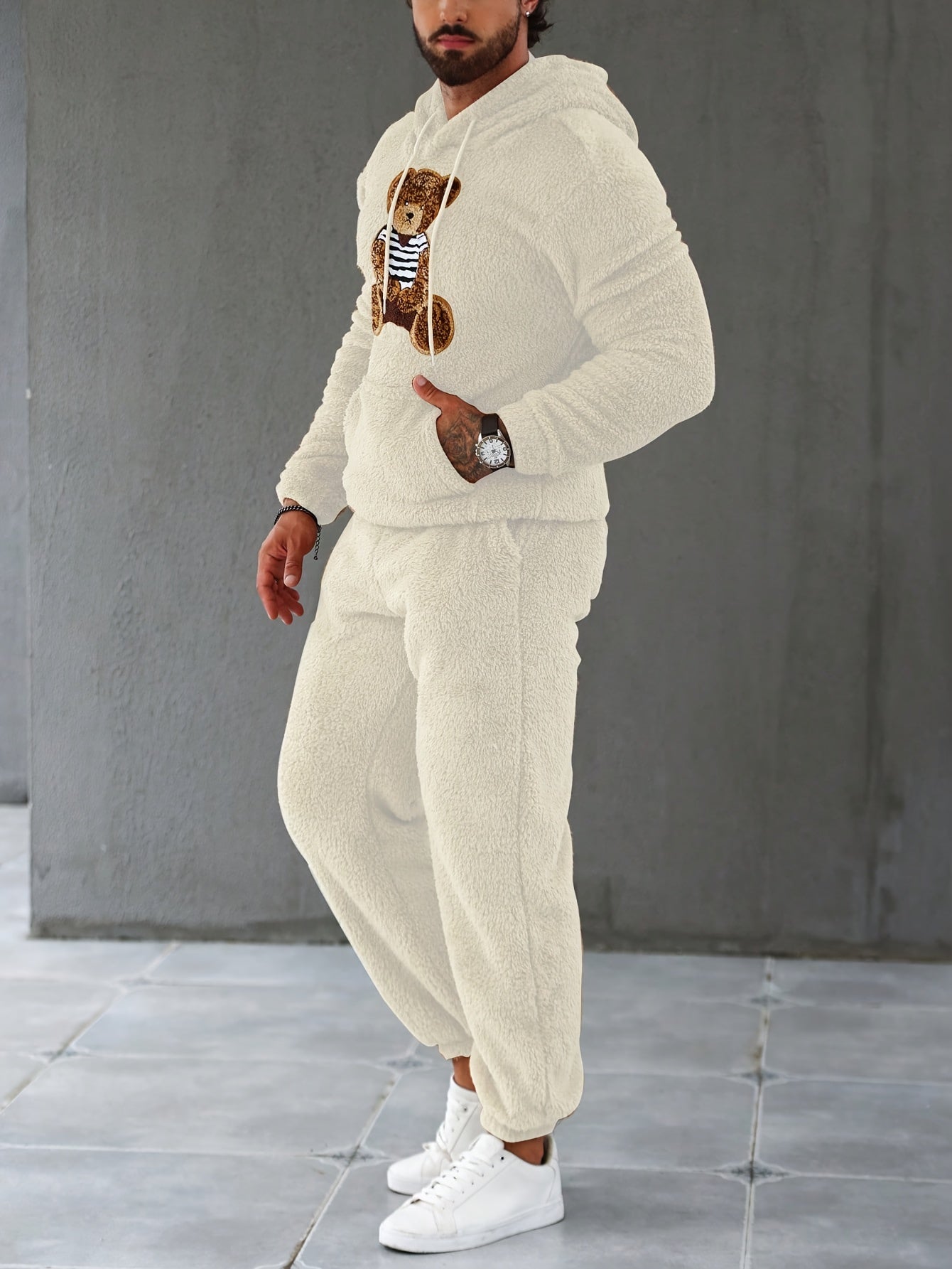 Men's Fleece Hoodie & Sweatpants Set, Casual Fall/Winter Outfit