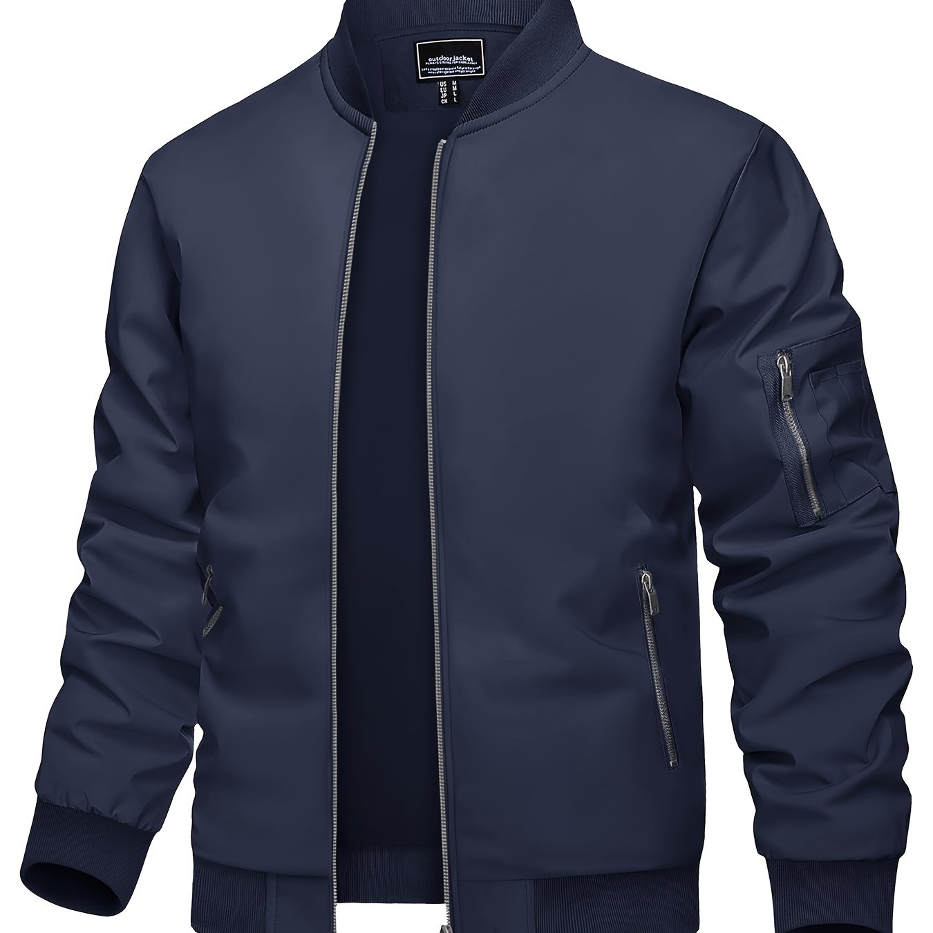 Jaqueta bomber casual masculina, corta-vento leve com bolsos