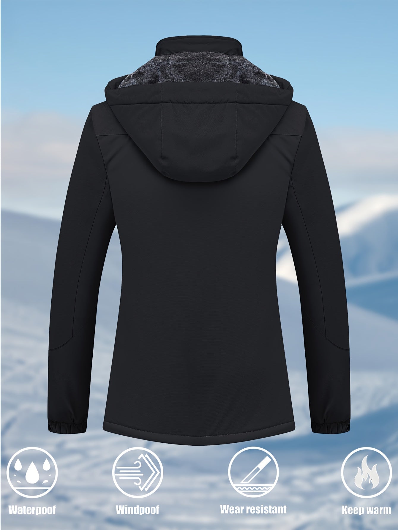 Women's Waterproof & Windproof Ski Jacket - Fleece Lined Thermal Winter Coat with Detachable Hood, Adjustable Cuff, and Zippered Pockets for Skiing, Hiking, and Outdoor Activities, Winter Outdoor Gear | Hooded Warmth Jacket | Waterproof Polyester
