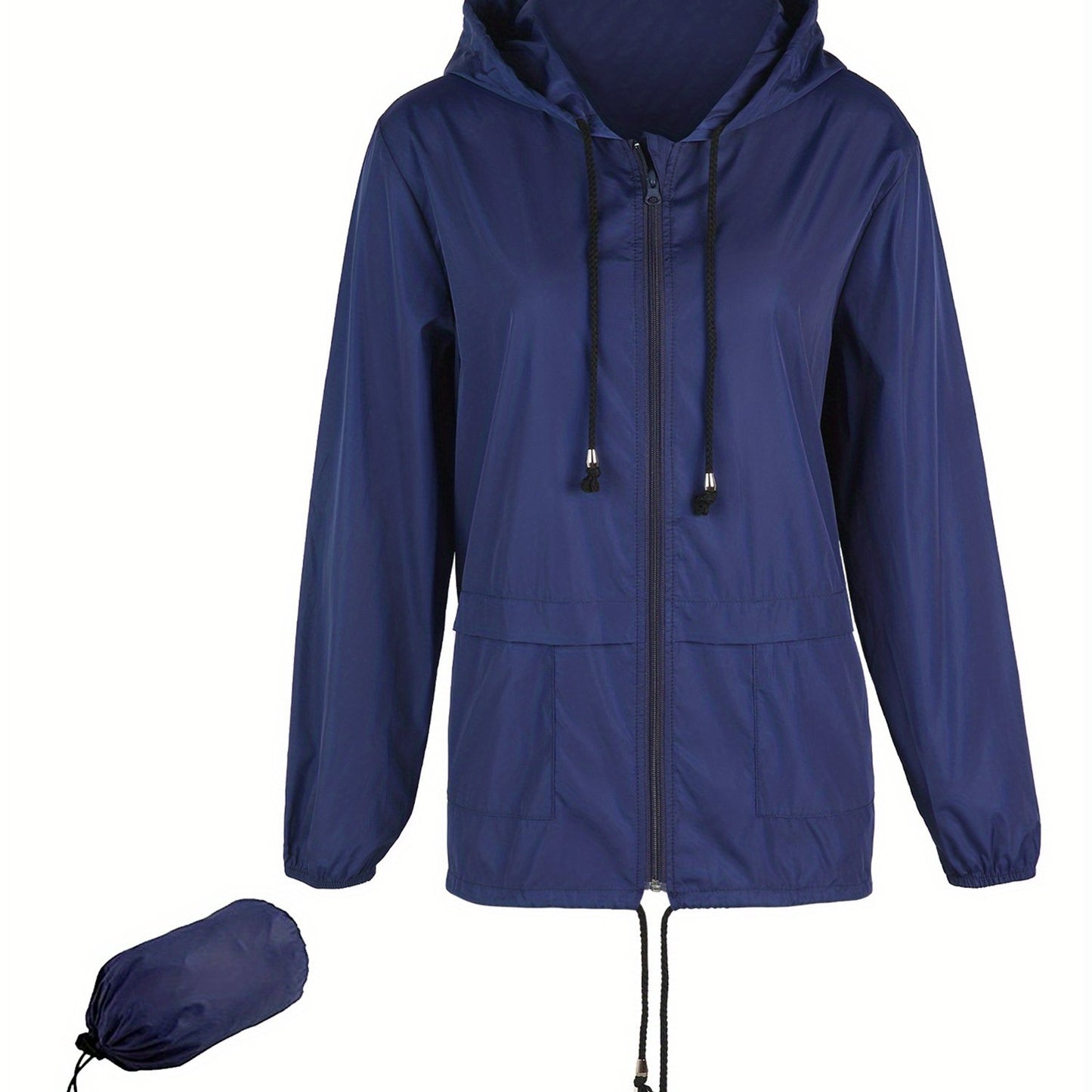 Women Packable Rain Jacket Outdoor Hooded Windbreaker with Adjustable Drawstring