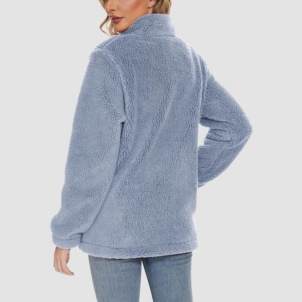 Women's Fuzzy Sherpa Jacket - Full-Zip Warm Fleece Teddy Coat with Zipper Pockets