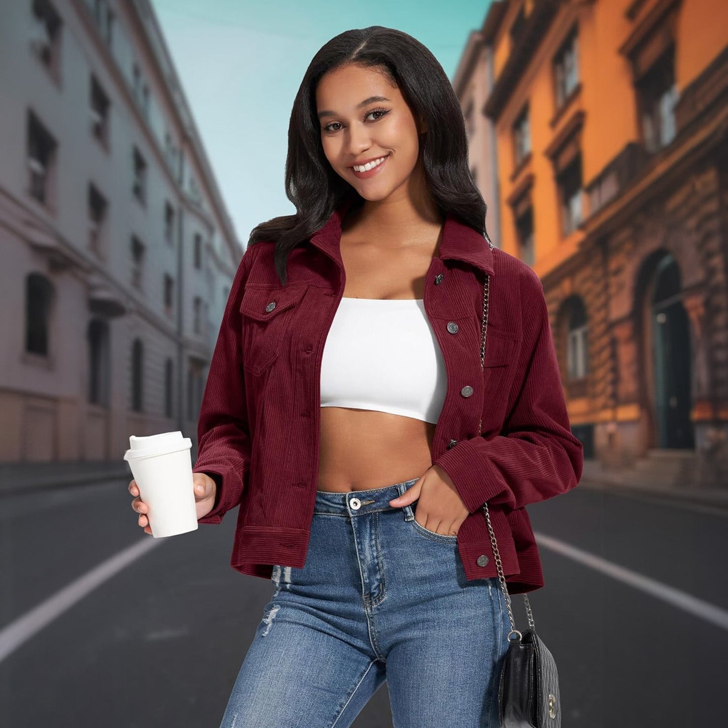 Women's Casual Corduroy Jackets Soft Warm Button Down Shacket Jacket Long Sleeve Fall Outerwear with Pockets