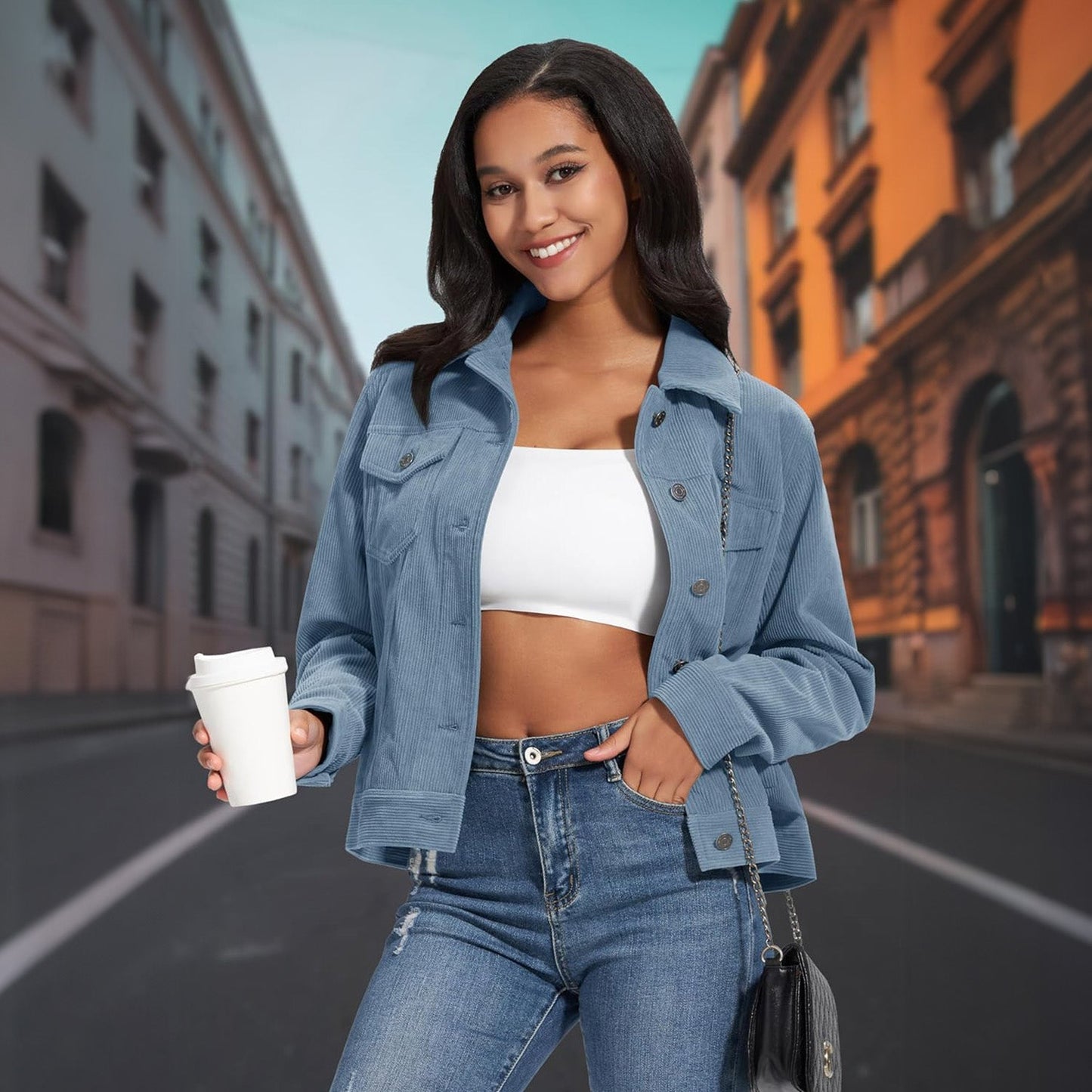 Women's Casual Corduroy Jackets Soft Warm Button Down Shacket Jacket Long Sleeve Fall Outerwear with Pockets
