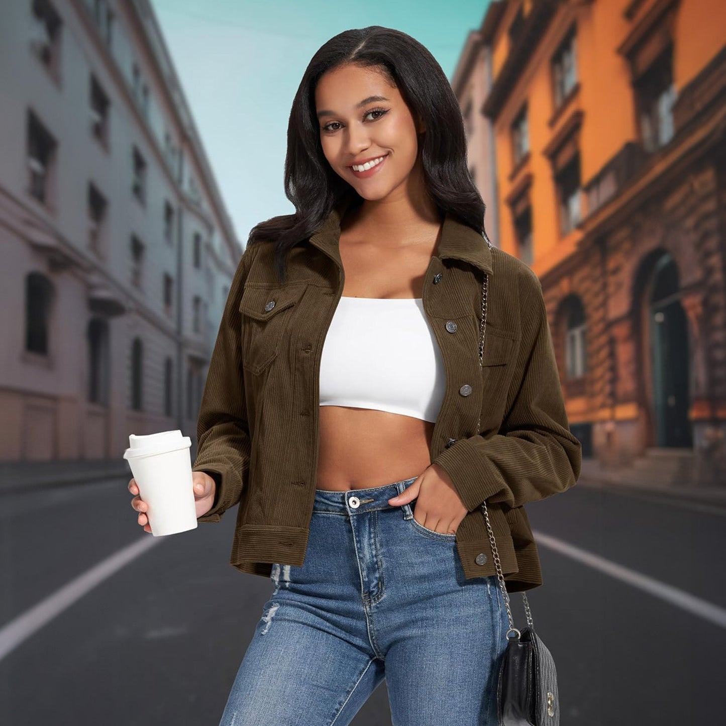 Women's Casual Corduroy Jackets Soft Warm Button Down Shacket Jacket Long Sleeve Fall Outerwear with Pockets