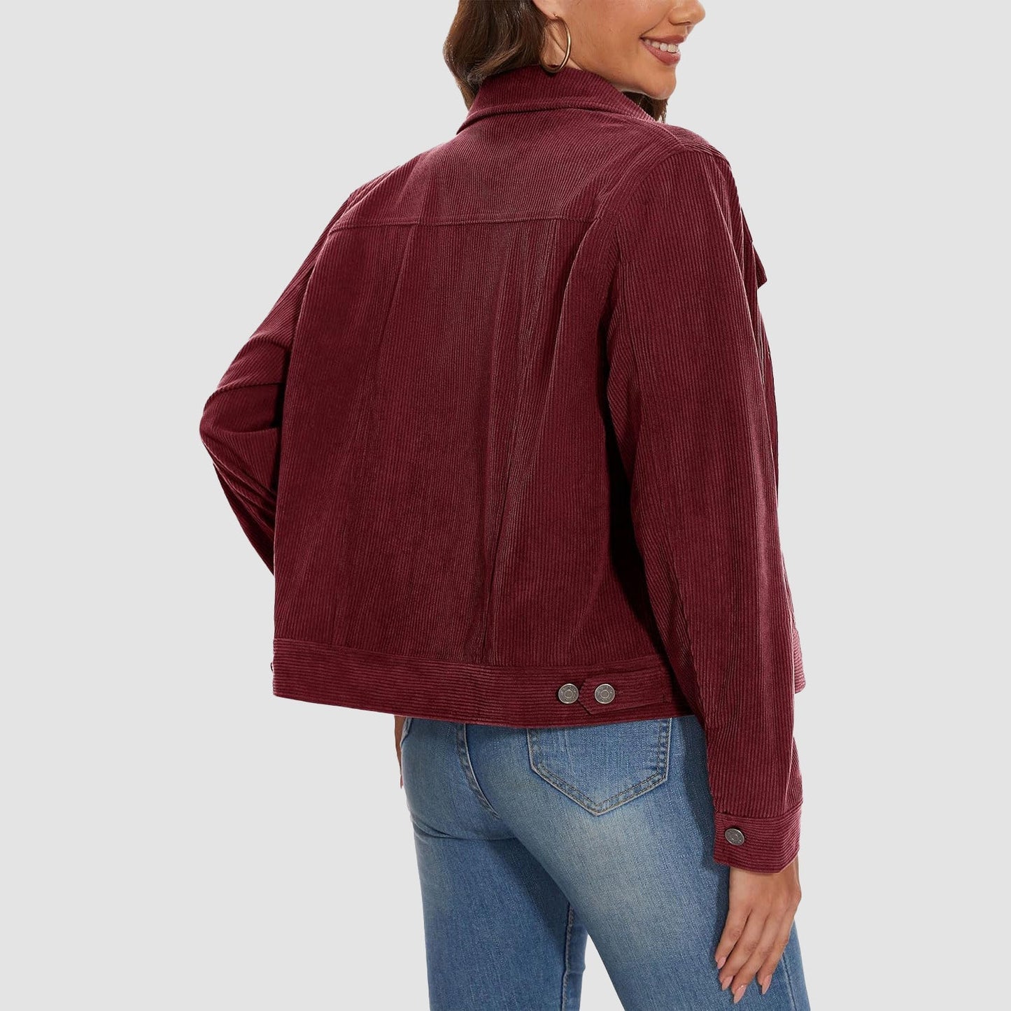 Women's Casual Corduroy Jackets Soft Warm Button Down Shacket Jacket Long Sleeve Fall Outerwear with Pockets