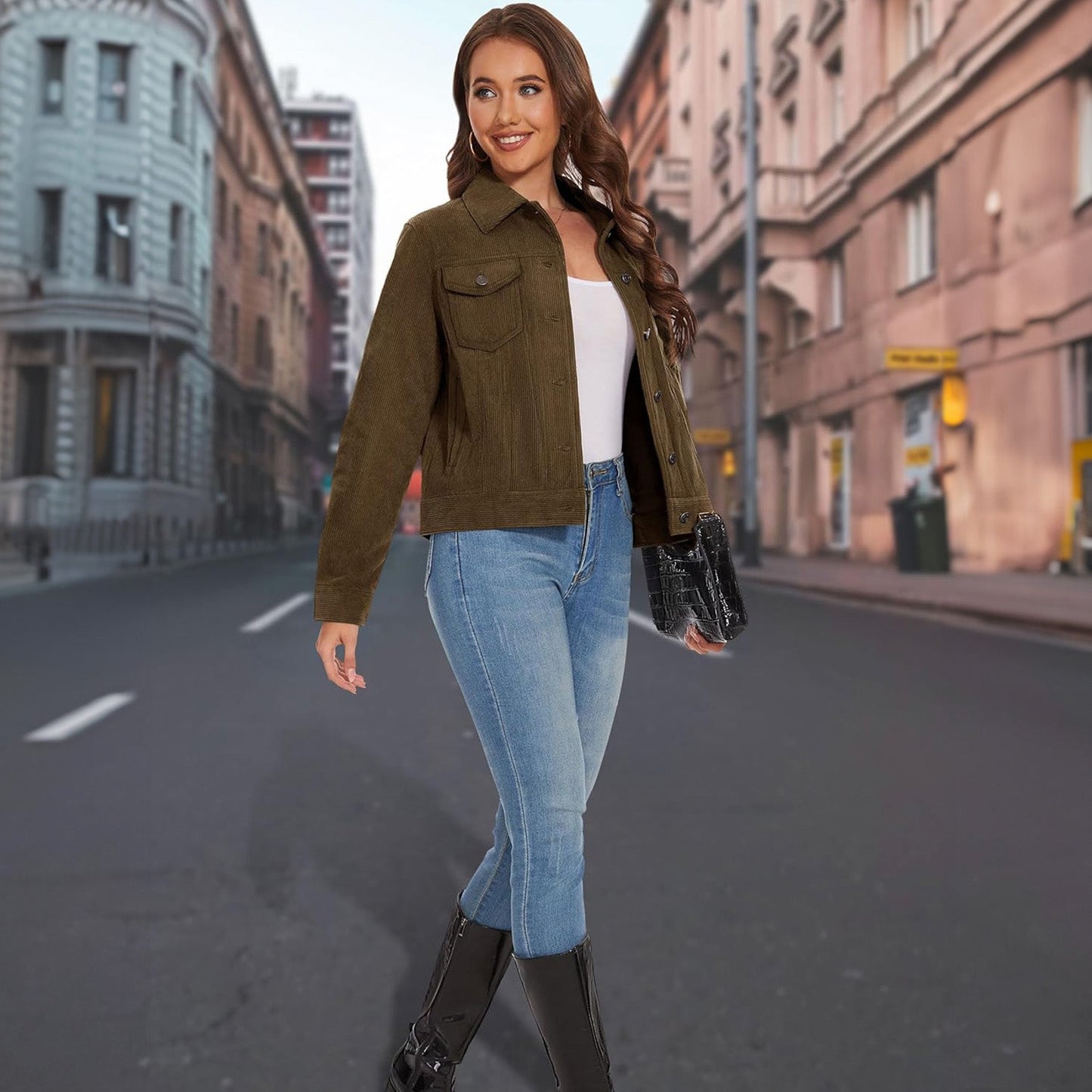 Women's Casual Corduroy Jackets Soft Warm Button Down Shacket Jacket Long Sleeve Fall Outerwear with Pockets