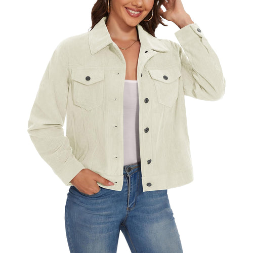 Women's Casual Corduroy Jackets Soft Warm Button Down Shacket Jacket Long Sleeve Fall Outerwear with Pockets