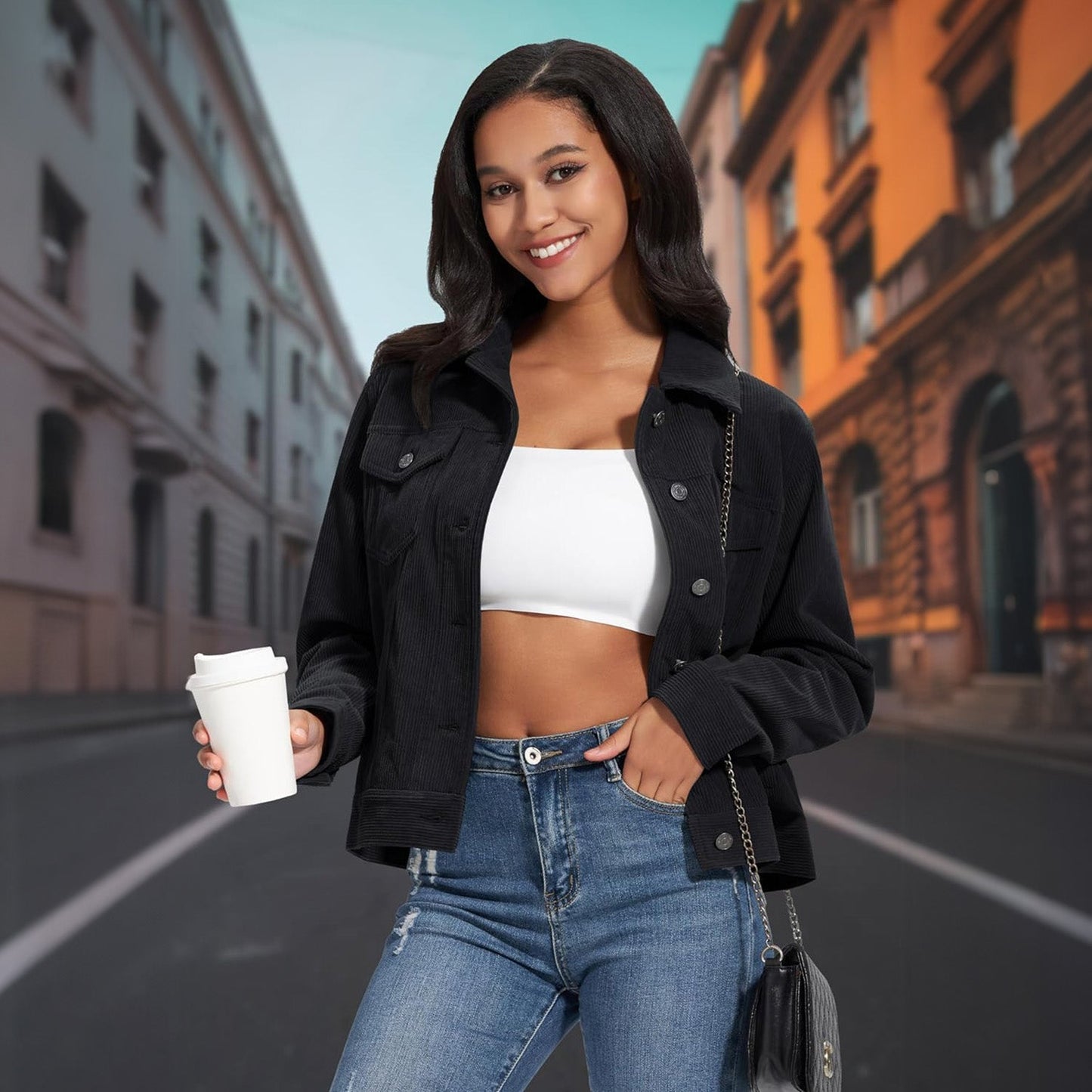 Women's Casual Corduroy Jackets Soft Warm Button Down Shacket Jacket Long Sleeve Fall Outerwear with Pockets