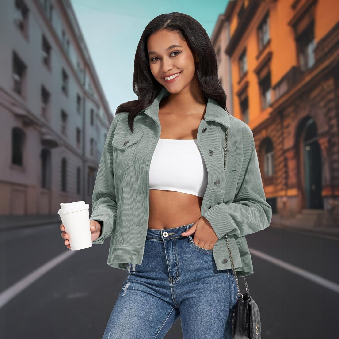 Women's Casual Corduroy Jackets Soft Warm Button Down Shacket Jacket Long Sleeve Fall Outerwear with Pockets