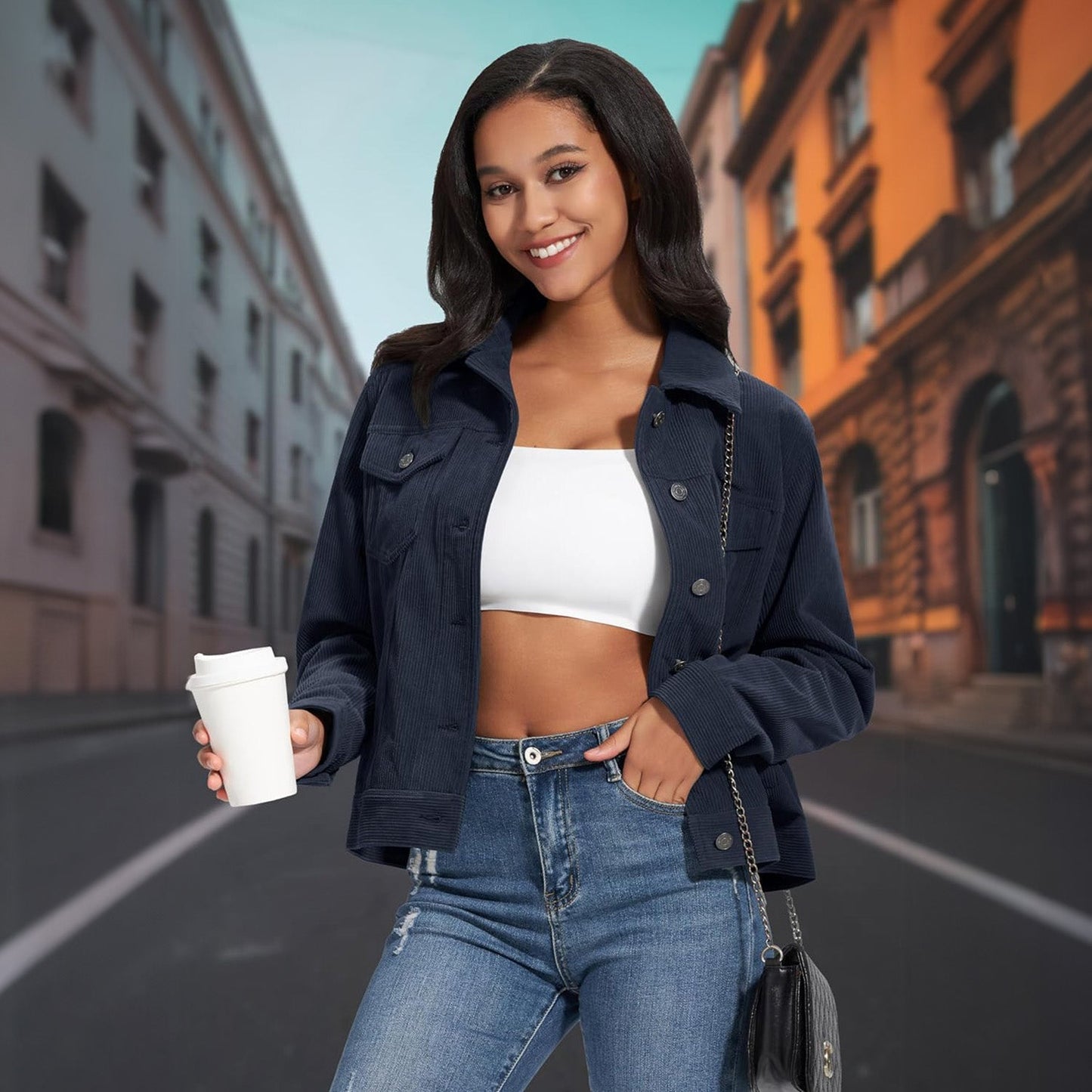 Women's Casual Corduroy Jackets Soft Warm Button Down Shacket Jacket Long Sleeve Fall Outerwear with Pockets