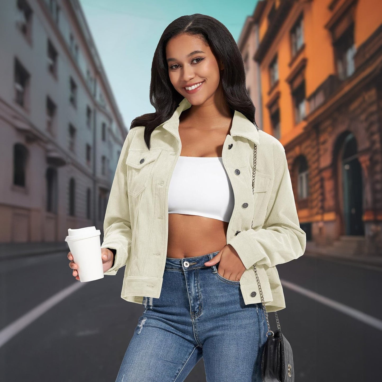 Women's Casual Corduroy Jackets Soft Warm Button Down Shacket Jacket Long Sleeve Fall Outerwear with Pockets