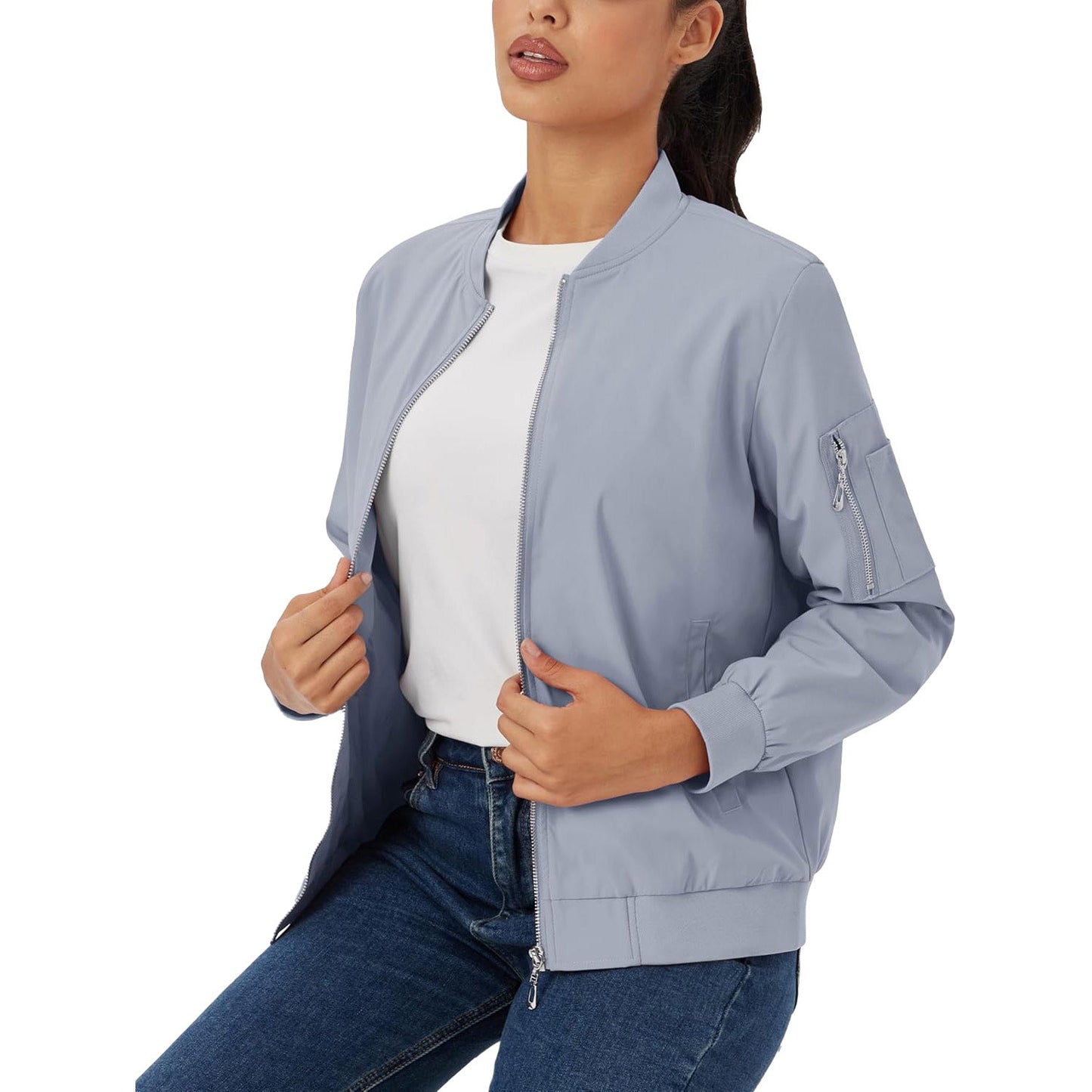 Women's Lightweight Bomber Jacket | 5-Pocket Zip-Up Windbreaker