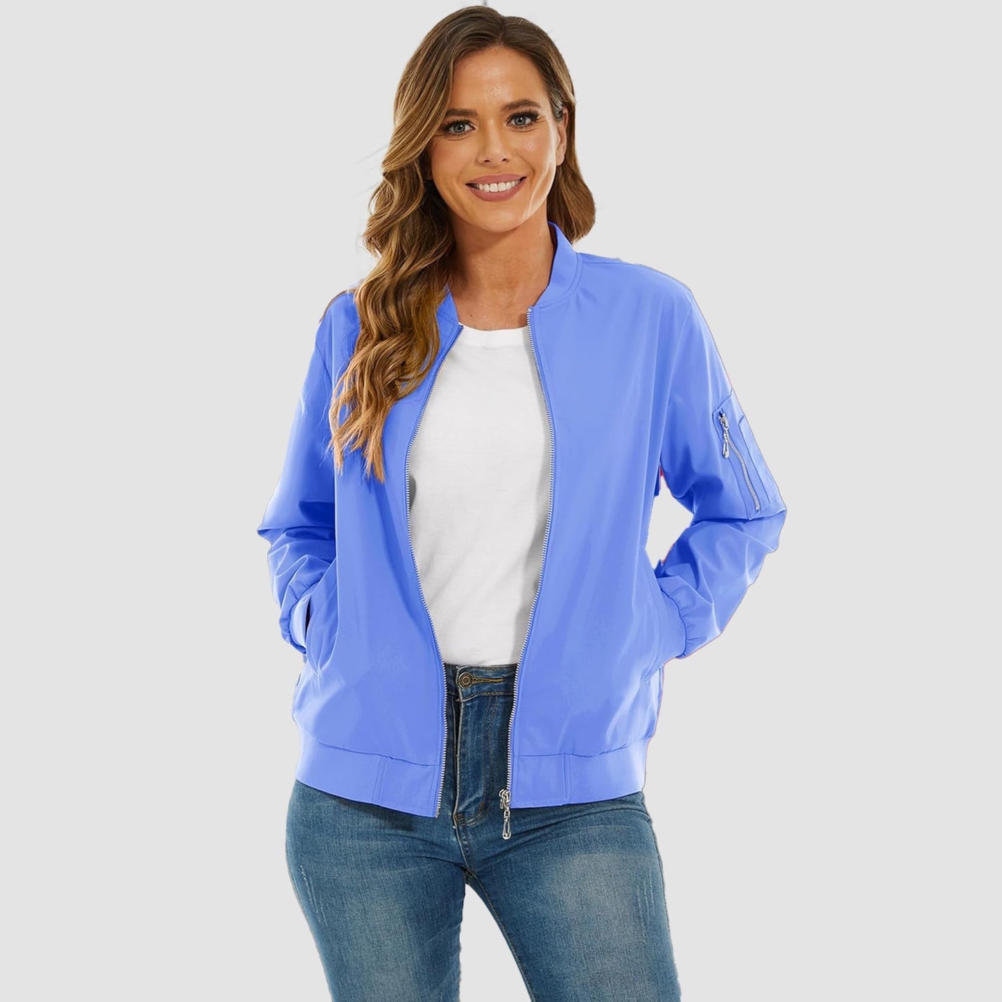 Women's Lightweight Bomber Jacket | 5-Pocket Zip-Up Windbreaker