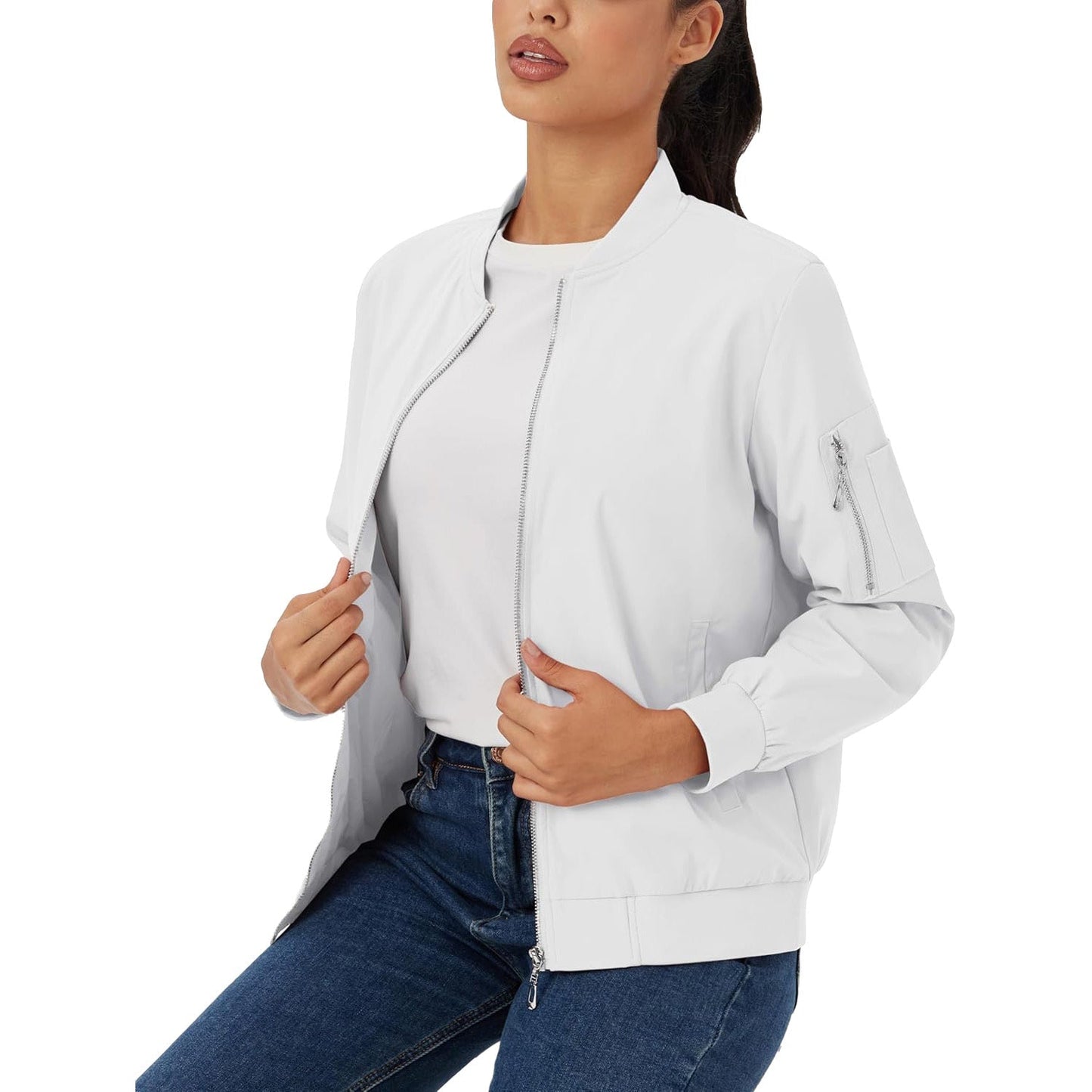 Women's Lightweight Bomber Jacket | 5-Pocket Zip-Up Windbreaker