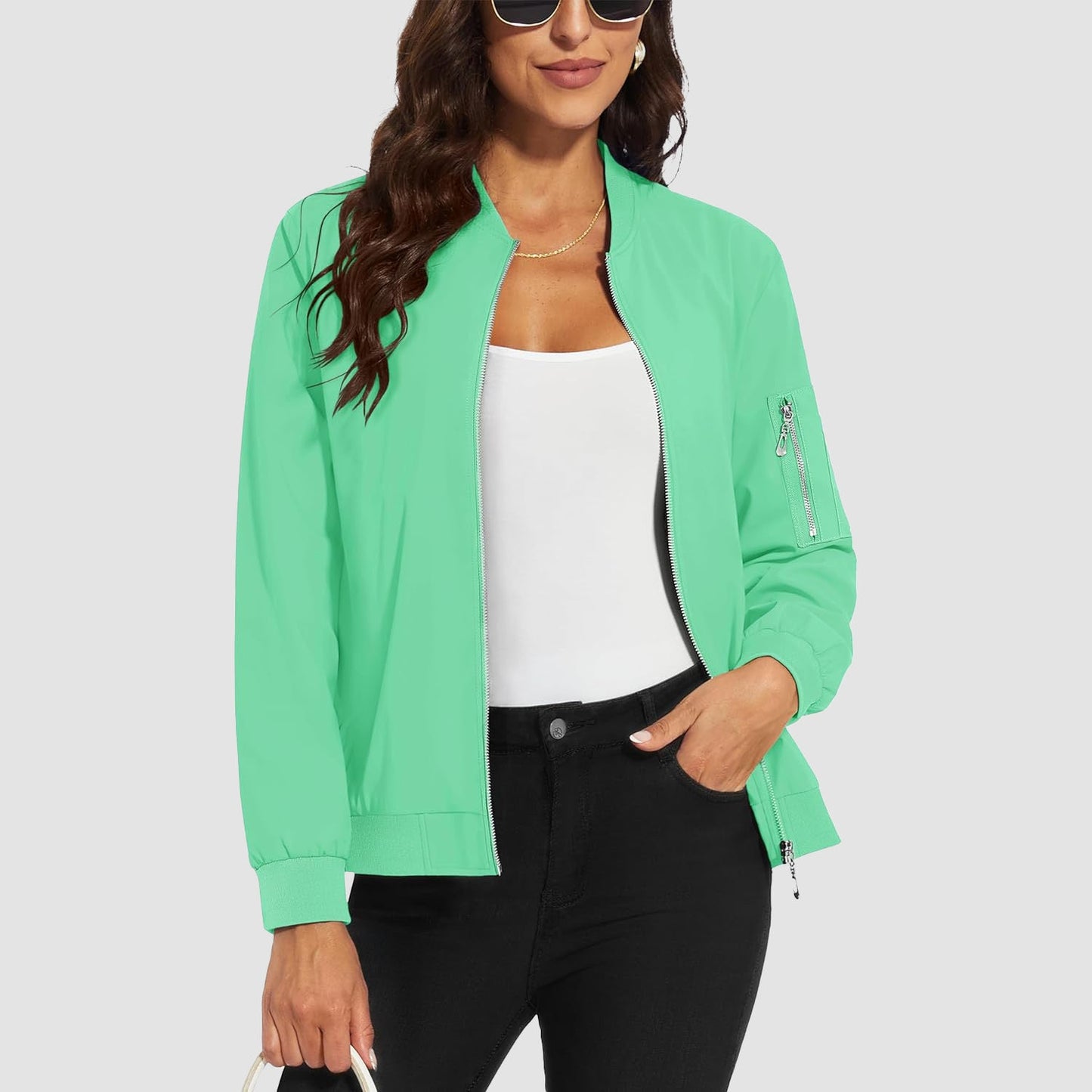Women's Lightweight Bomber Jacket | 5-Pocket Zip-Up Windbreaker