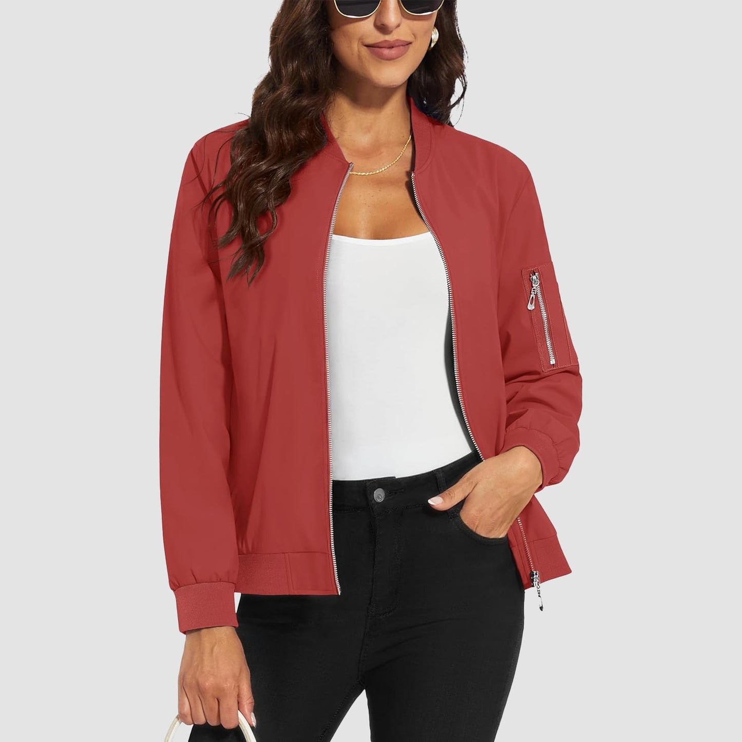 Women's Lightweight Bomber Jacket | 5-Pocket Zip-Up Windbreaker