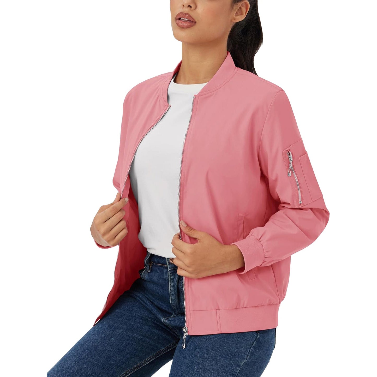 Women's Lightweight Bomber Jacket | 5-Pocket Zip-Up Windbreaker