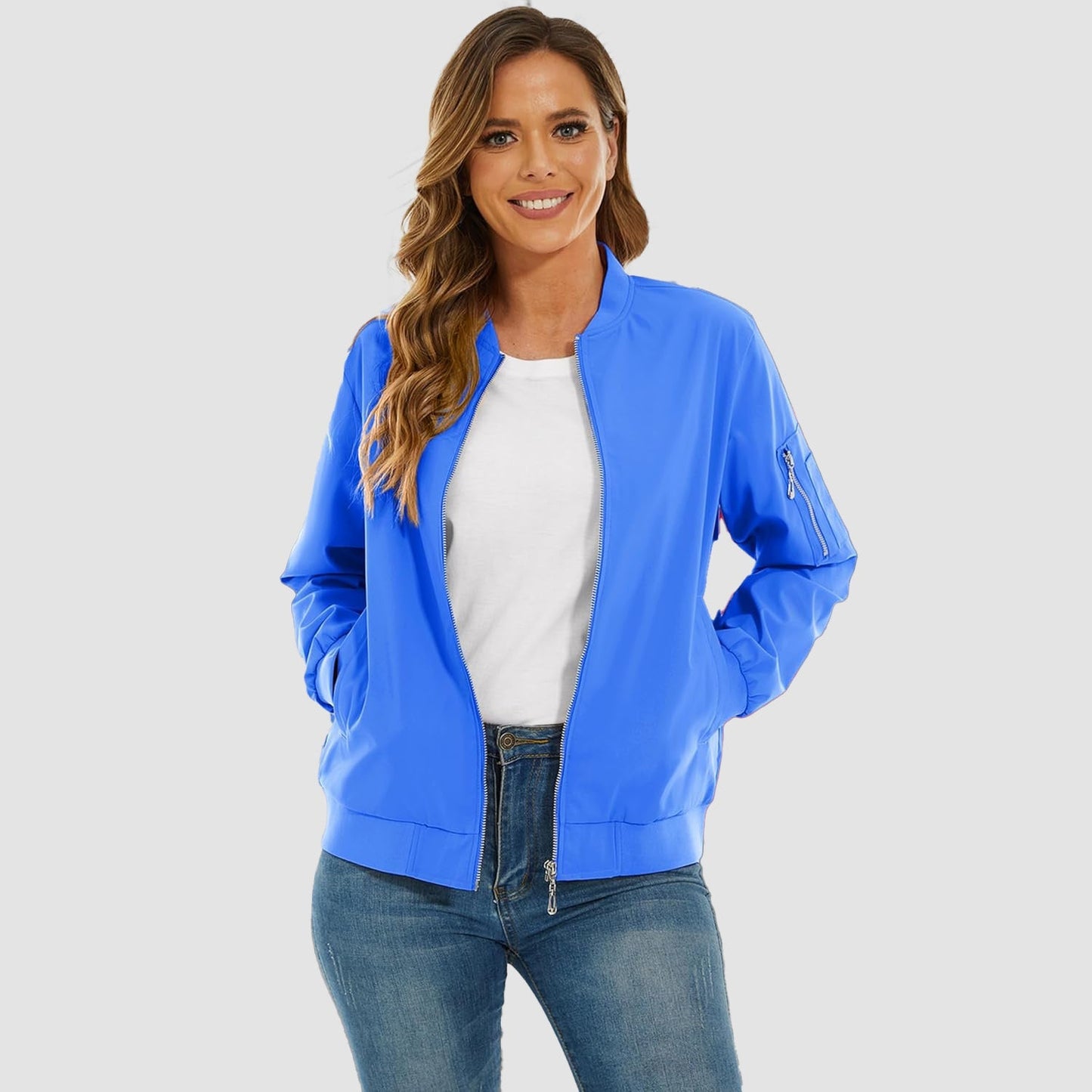 Women's Lightweight Bomber Jacket | 5-Pocket Zip-Up Windbreaker