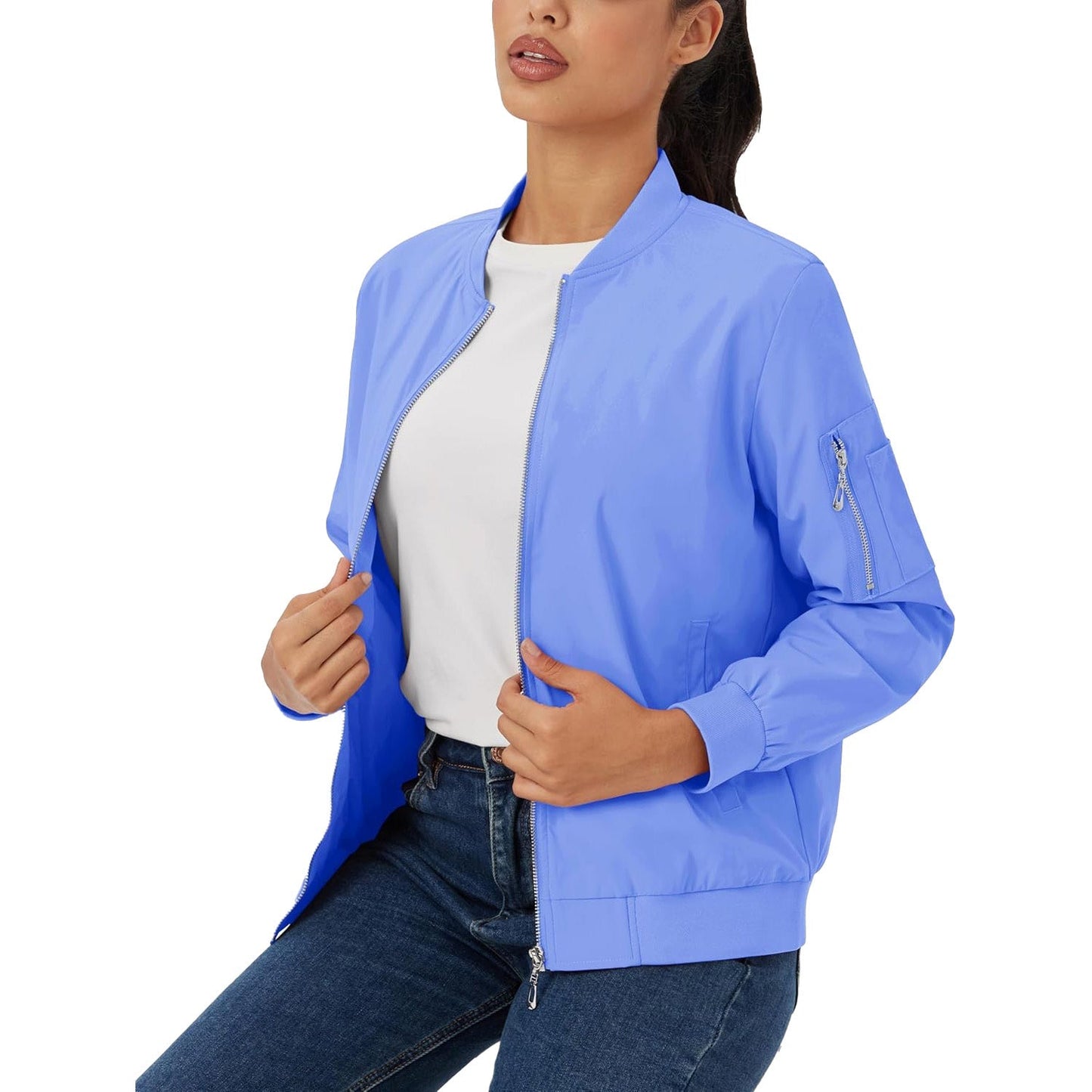 Women's Lightweight Bomber Jacket | 5-Pocket Zip-Up Windbreaker