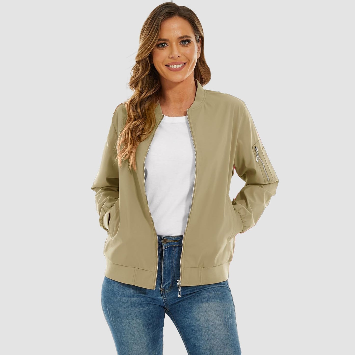 Women's Lightweight Bomber Jacket | 5-Pocket Zip-Up Windbreaker