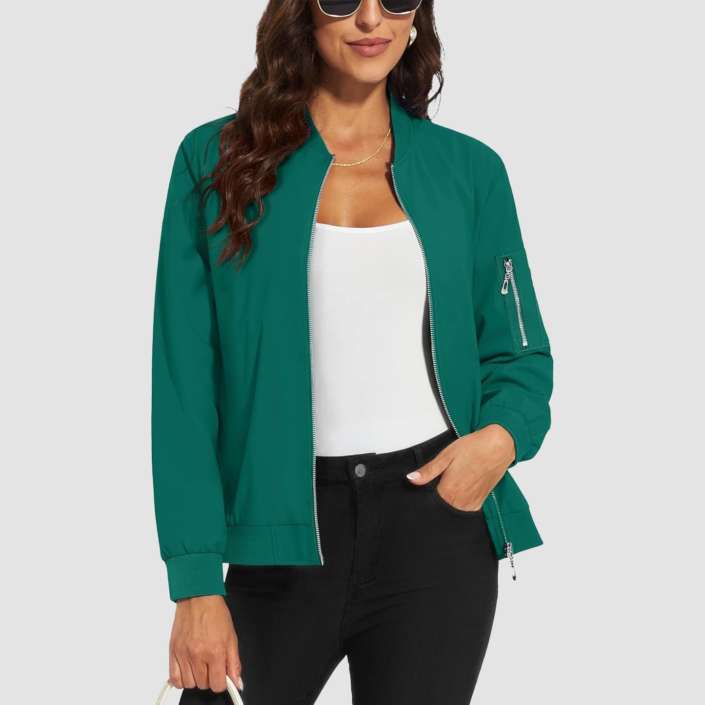 Women's Lightweight Bomber Jacket | 5-Pocket Zip-Up Windbreaker