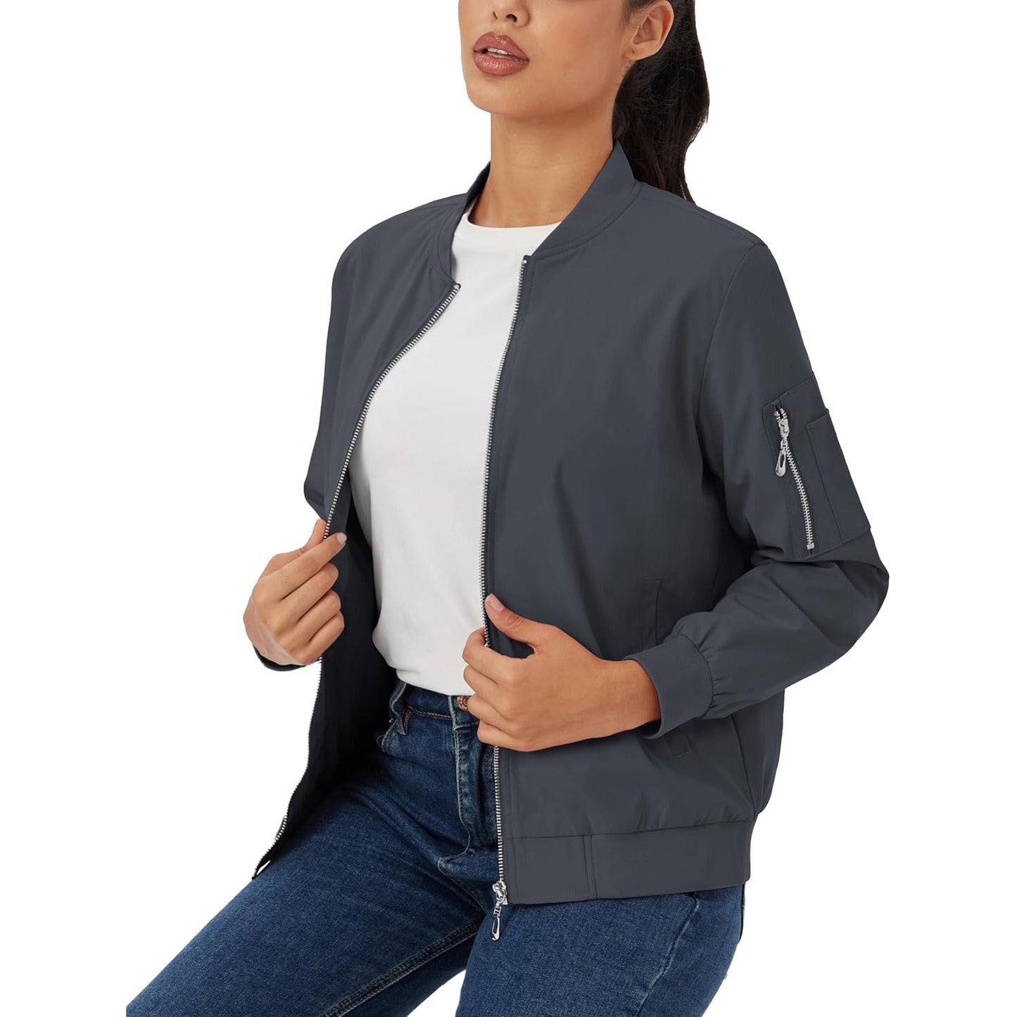 Women's Lightweight Bomber Jacket | 5-Pocket Zip-Up Windbreaker