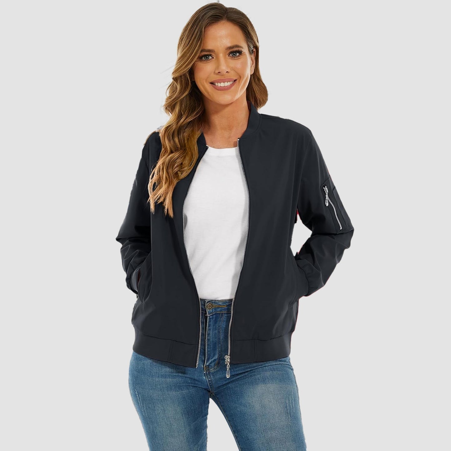 Women's Lightweight Bomber Jacket | 5-Pocket Zip-Up Windbreaker