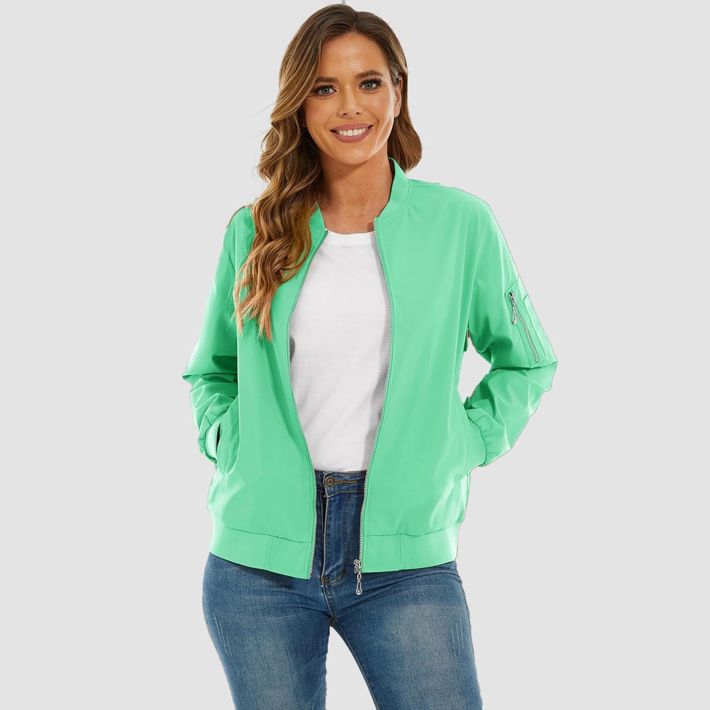 Women's Lightweight Bomber Jacket | 5-Pocket Zip-Up Windbreaker