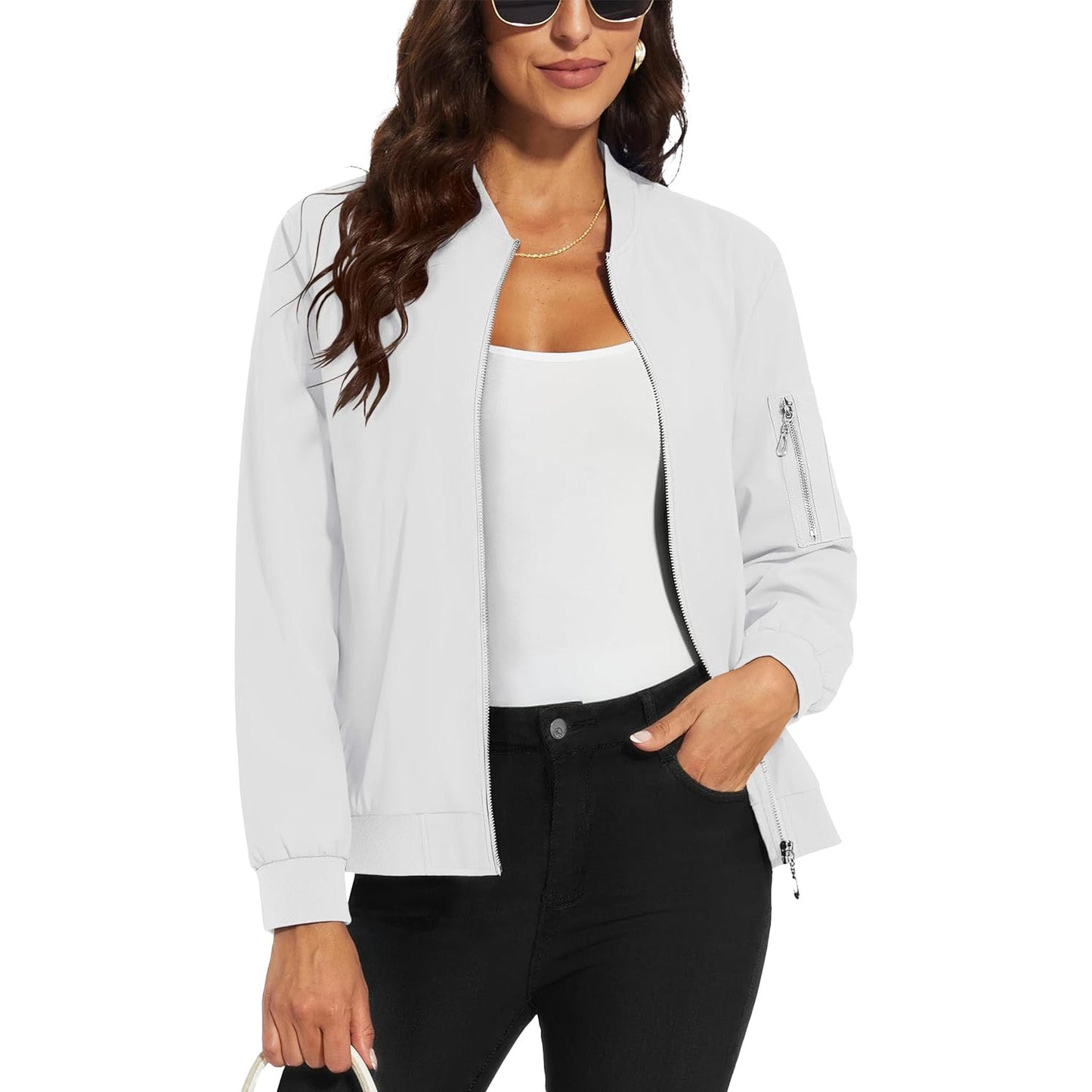 Women's Lightweight Bomber Jacket | 5-Pocket Zip-Up Windbreaker