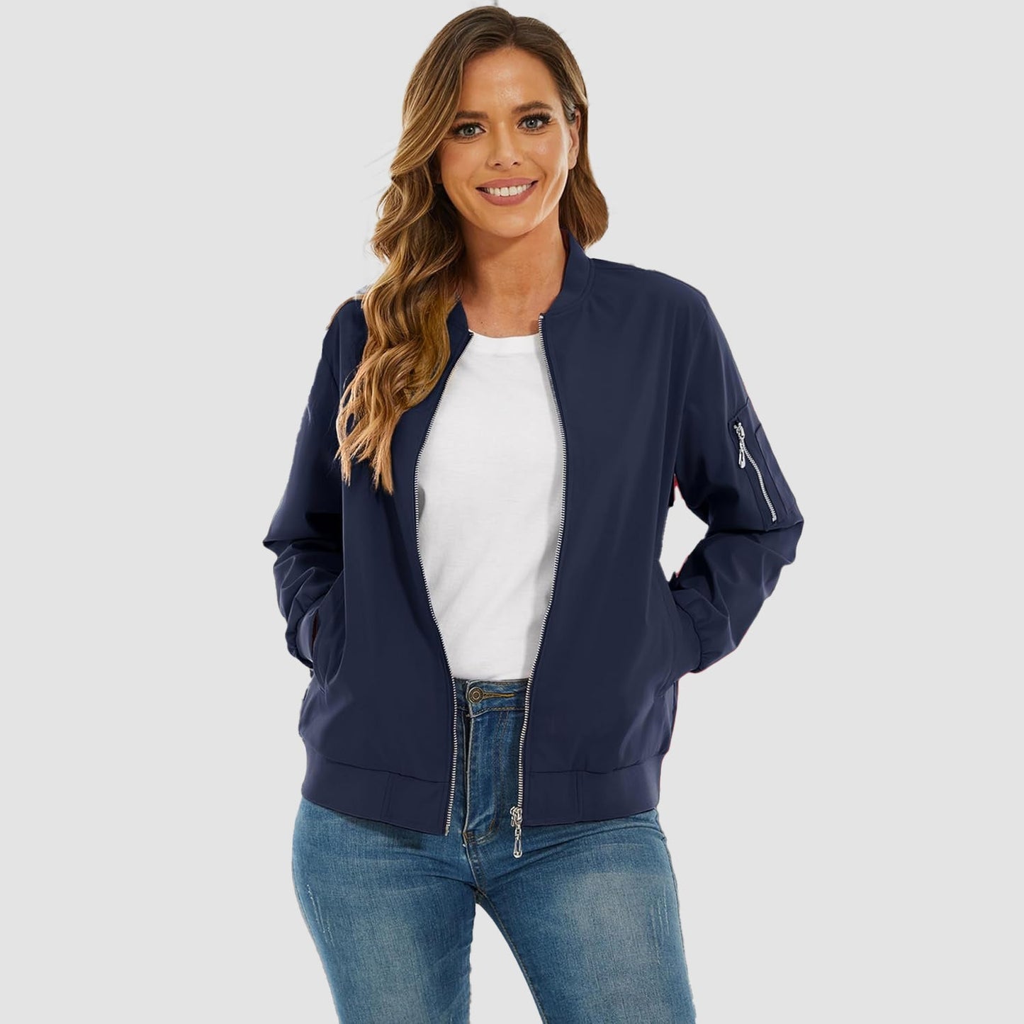 Women's Lightweight Bomber Jacket | 5-Pocket Zip-Up Windbreaker